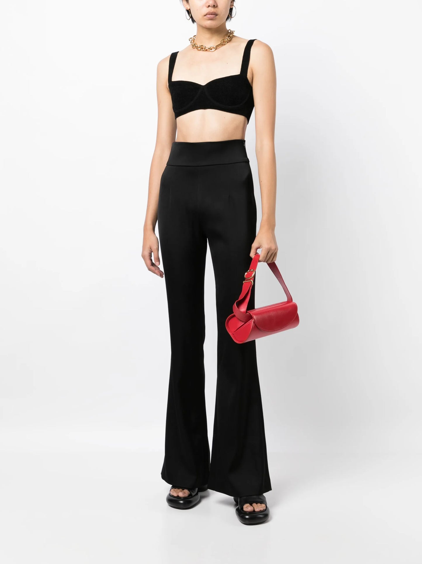 high-waisted flared trousers