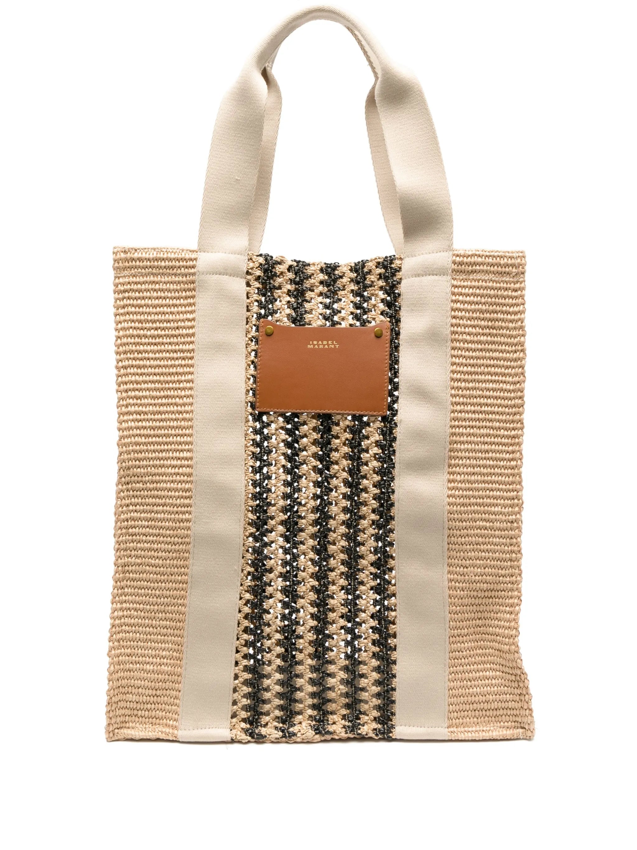 striped woven tote bag