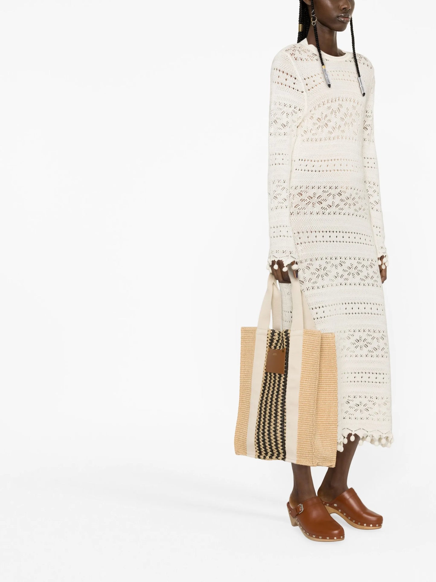 striped woven tote bag