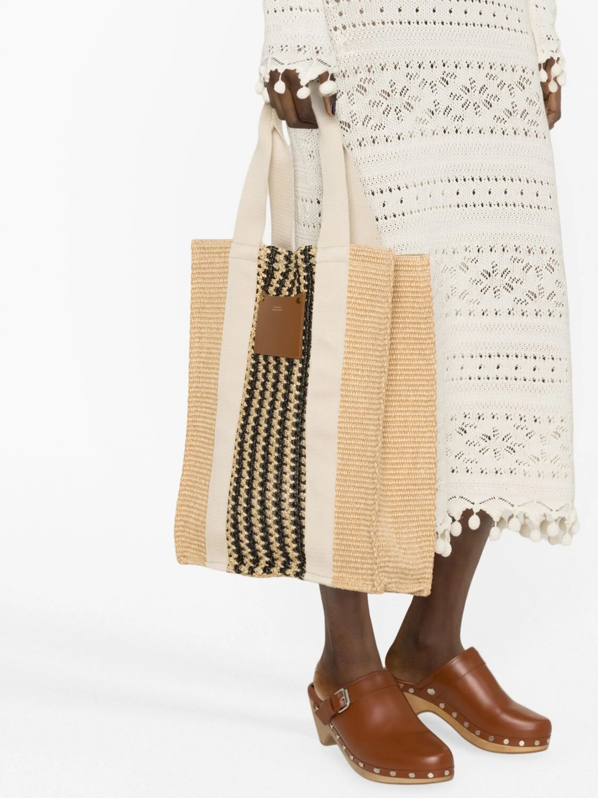 striped woven tote bag
