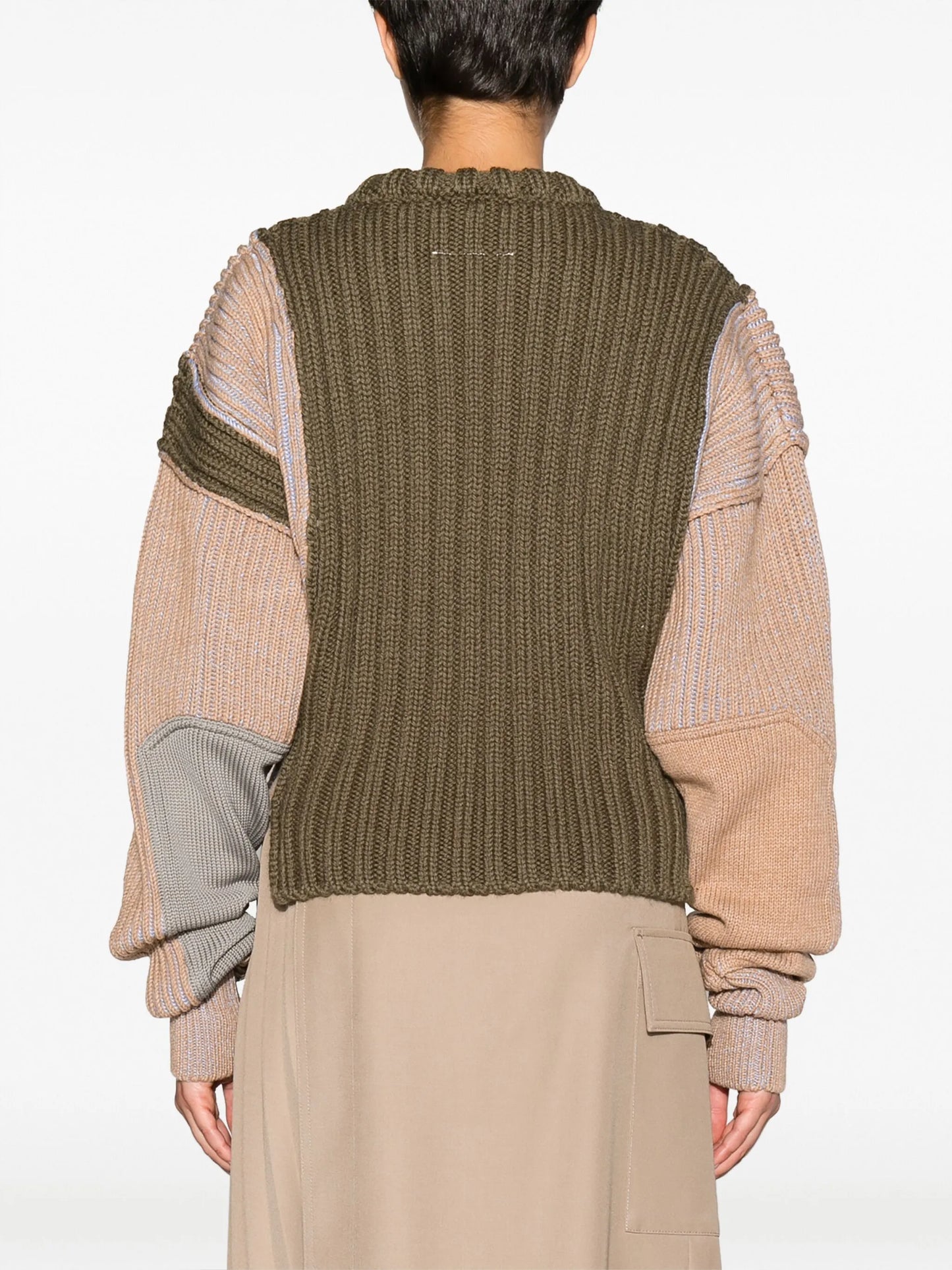 patchwork chunky ribbed-knit jumper