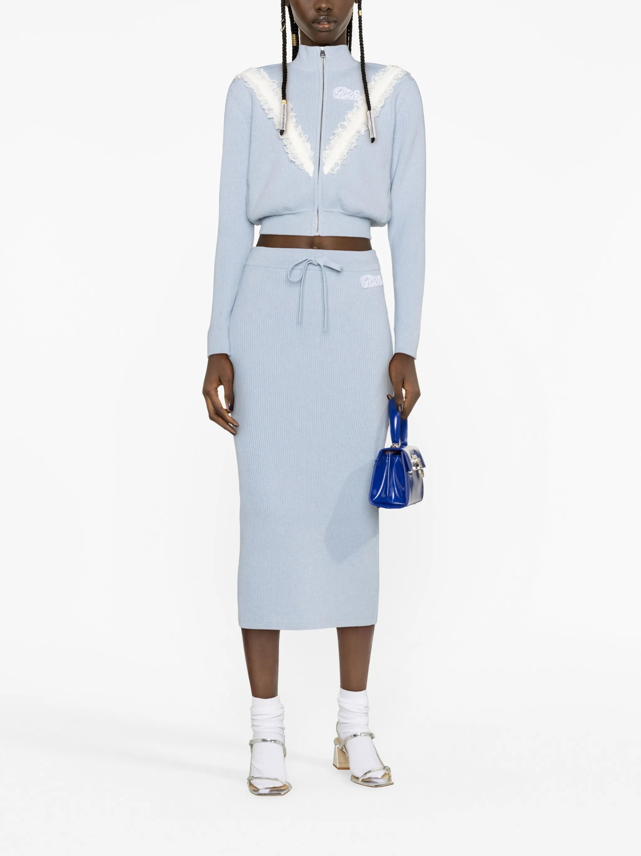 logo-patch ribbed-knit skirt