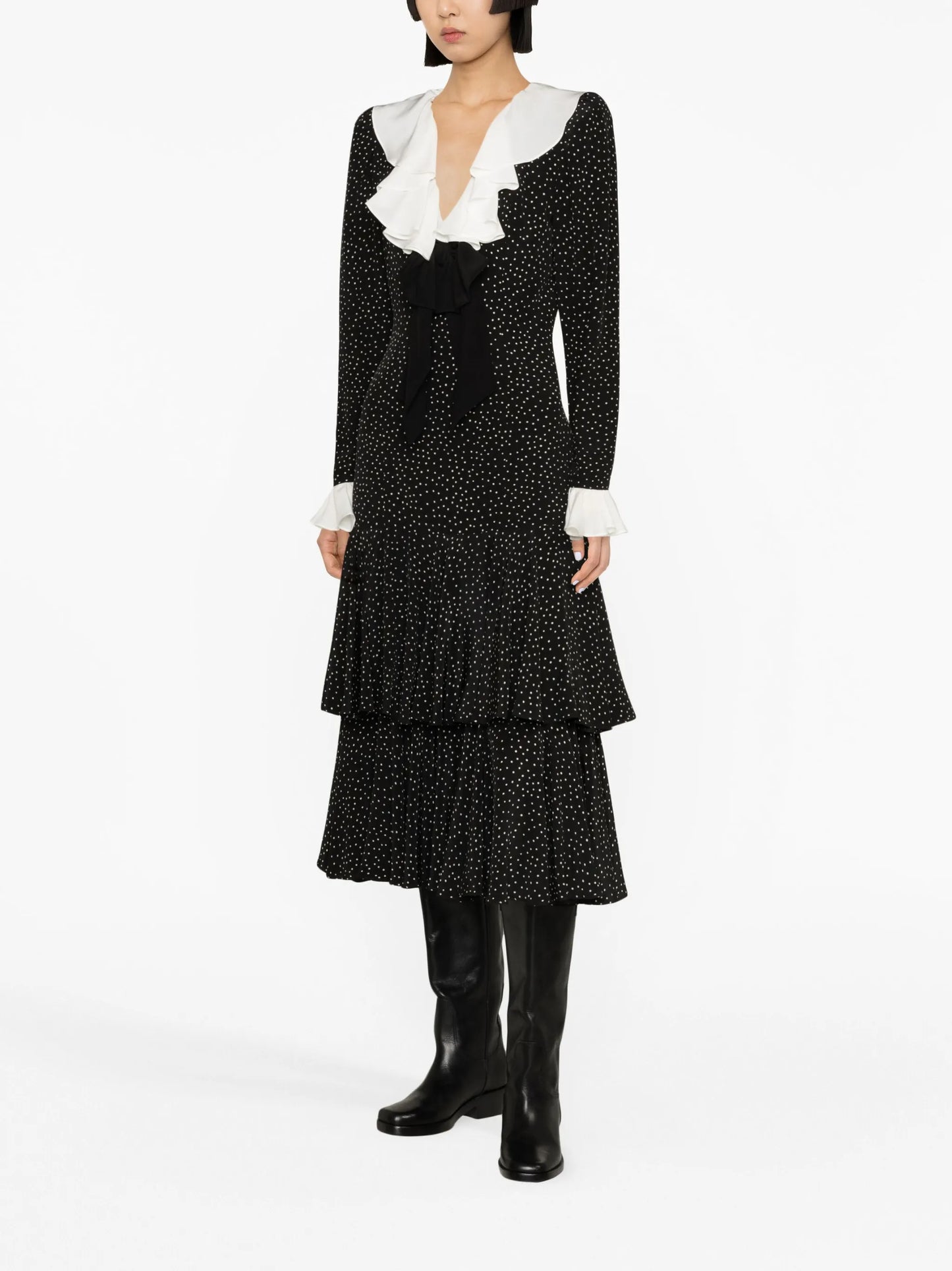 ruffled polka-dot silk midi dress