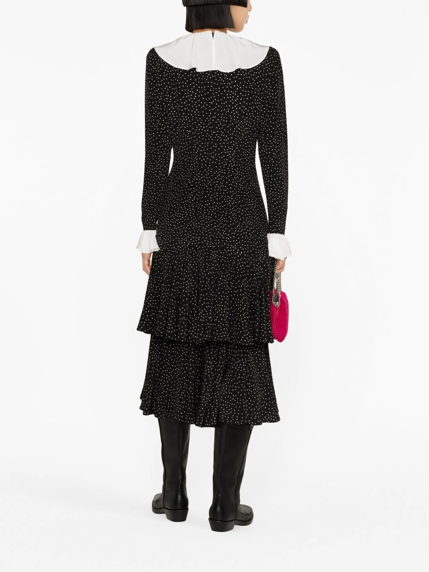 ruffled polka-dot silk midi dress