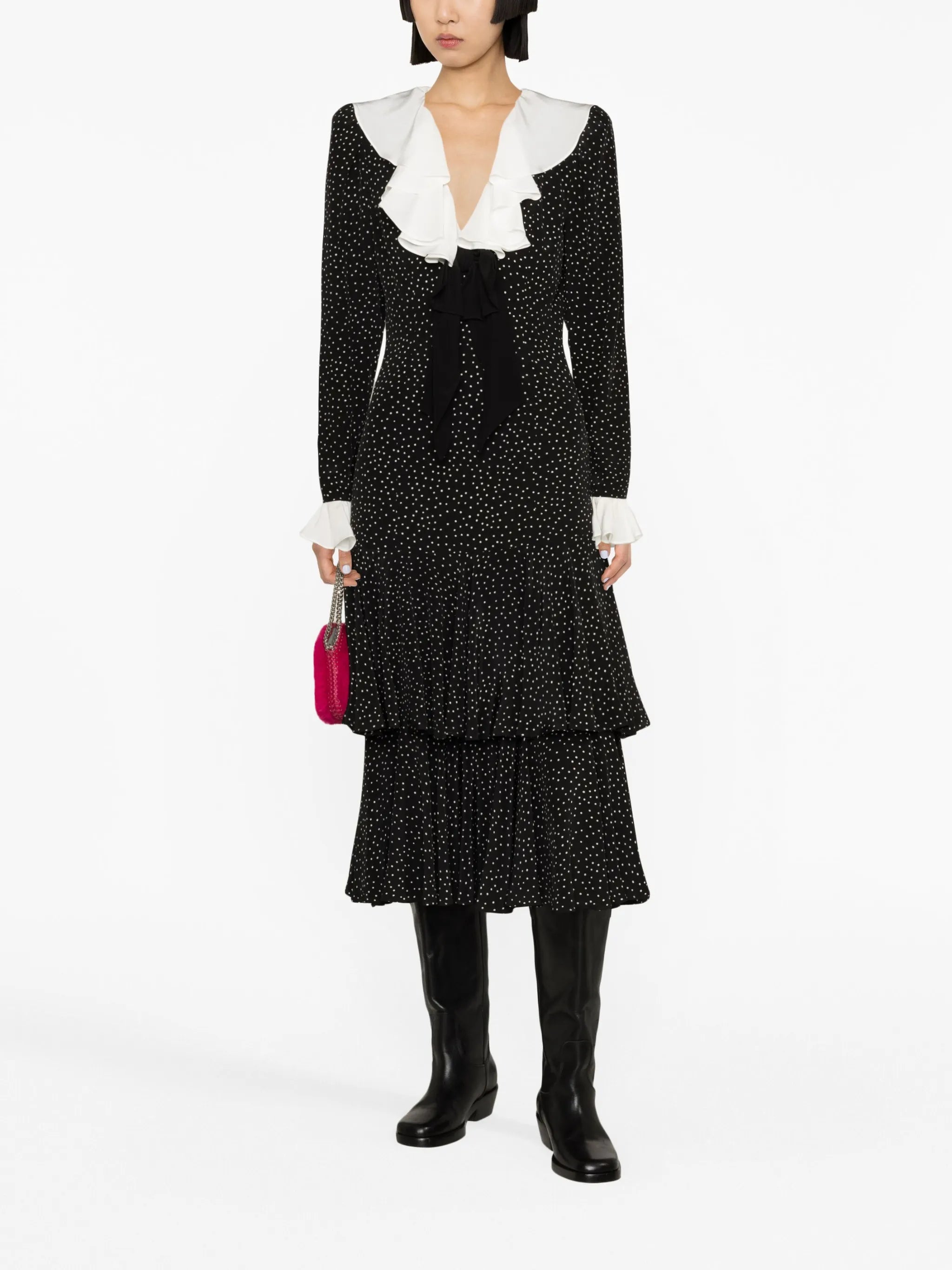 ruffled polka-dot silk midi dress