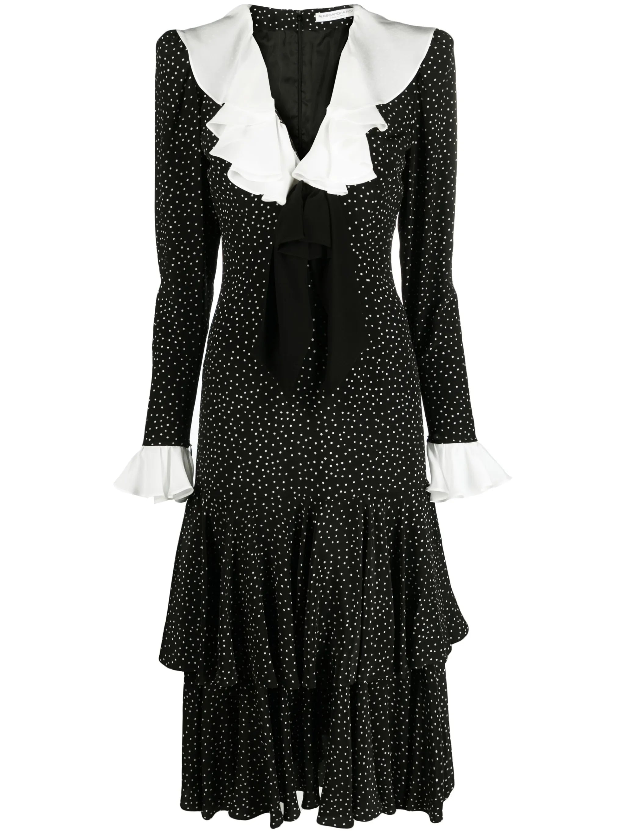 ruffled polka-dot silk midi dress