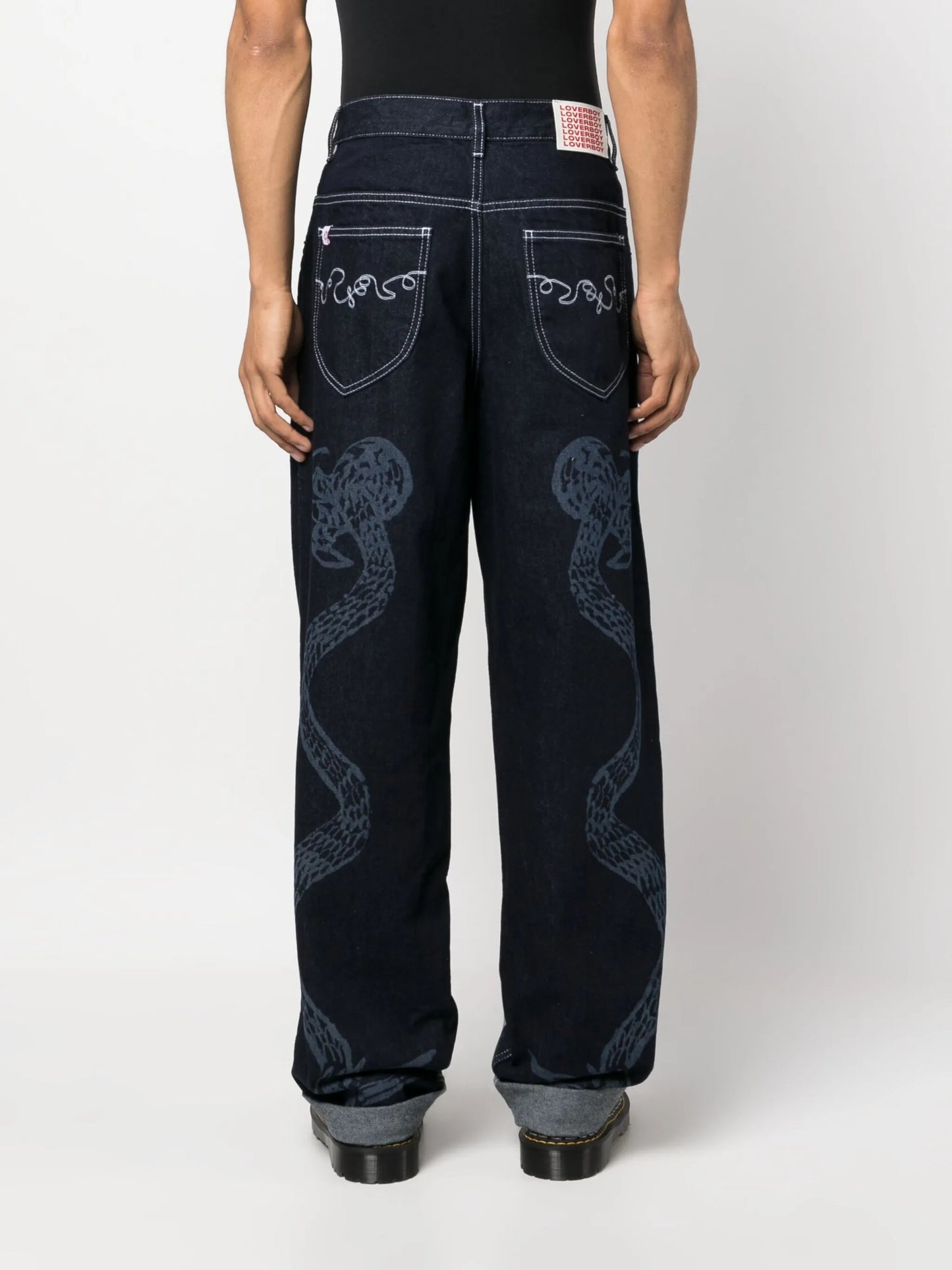 etched denim wide-leg jeans