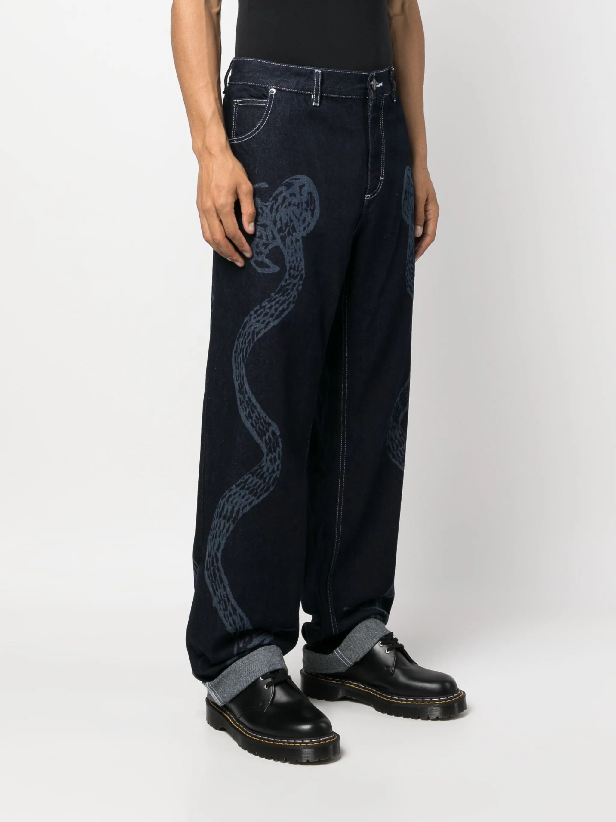 etched denim wide-leg jeans