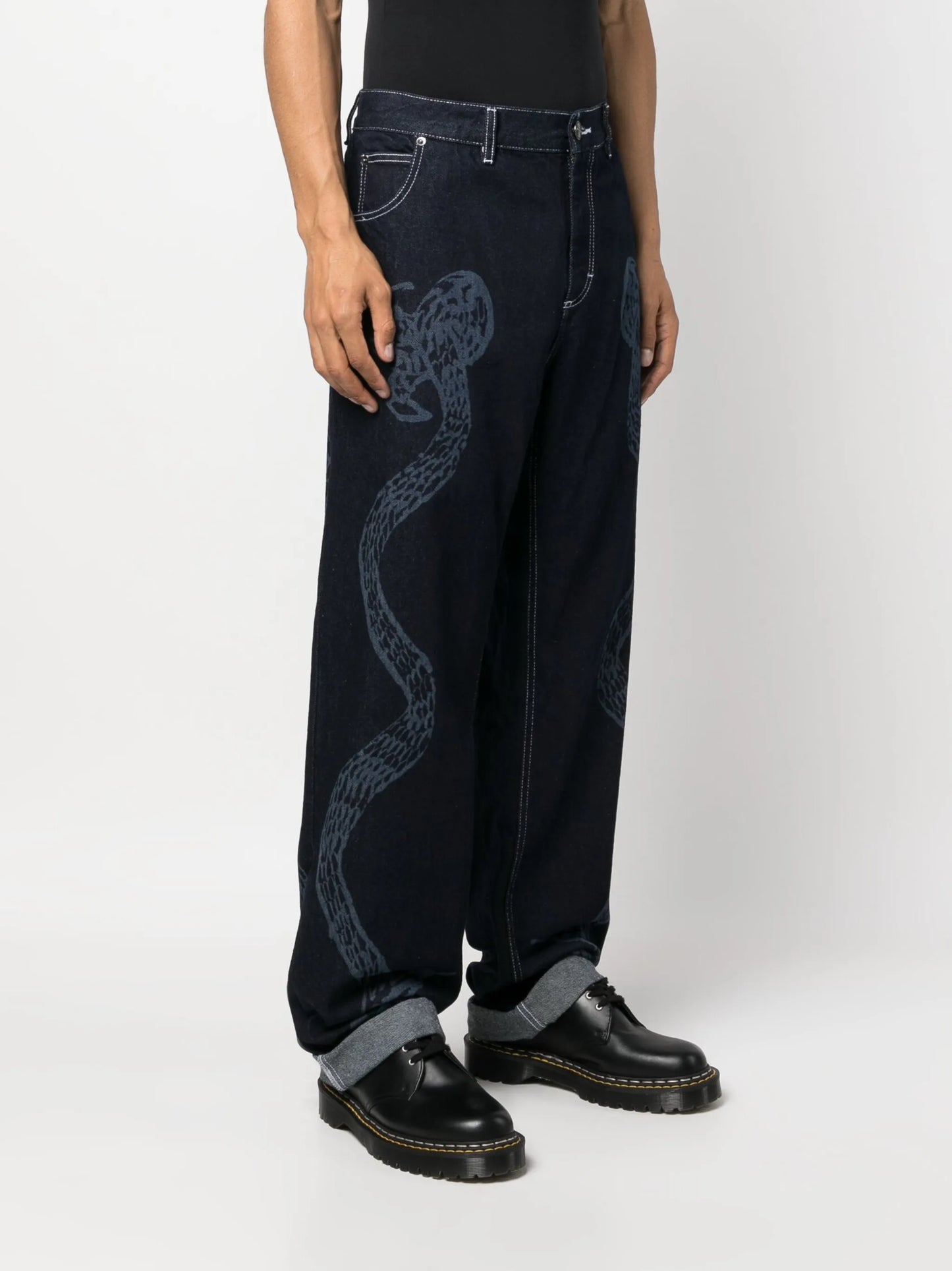 etched denim wide-leg jeans