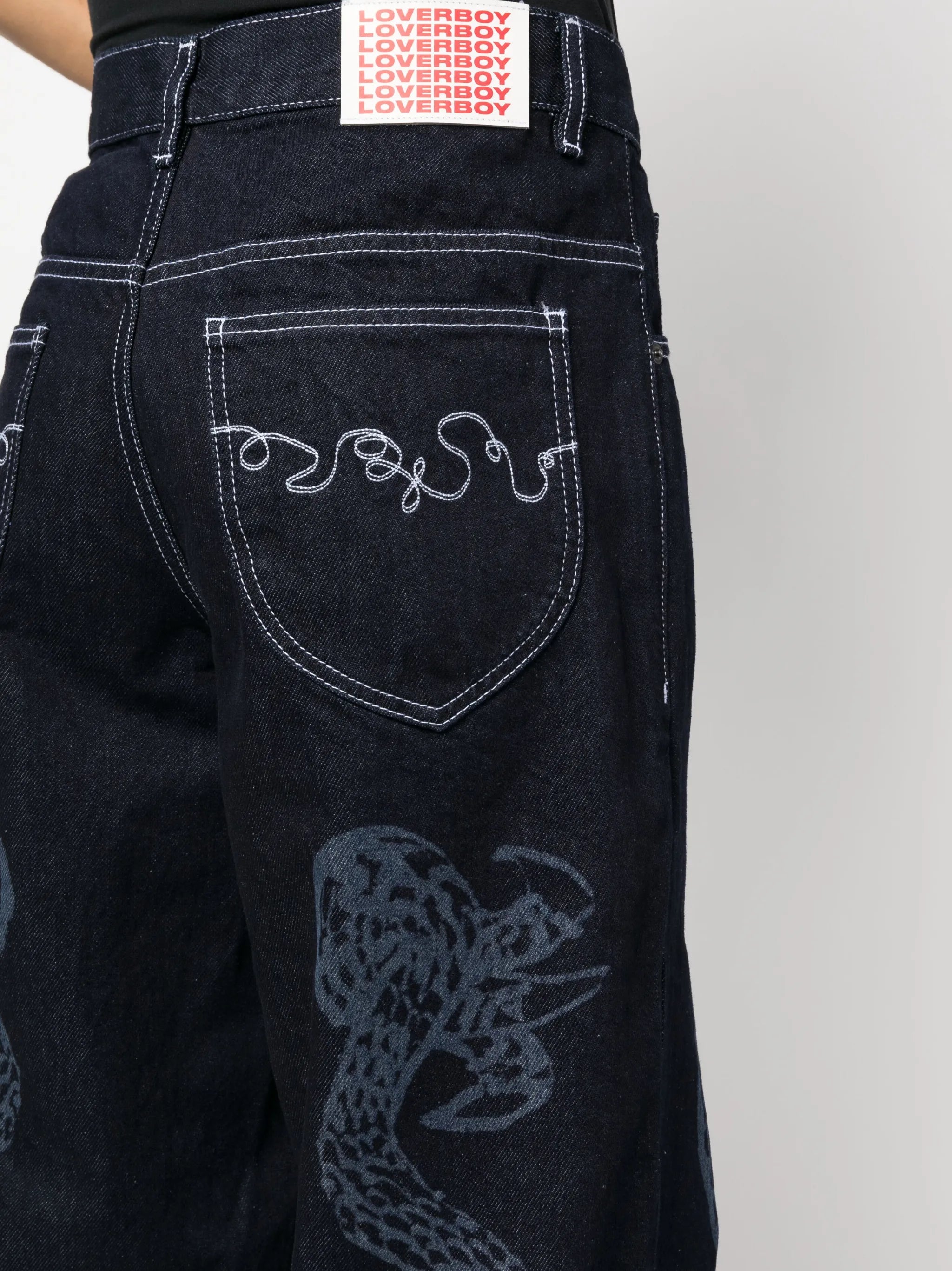 etched denim wide-leg jeans
