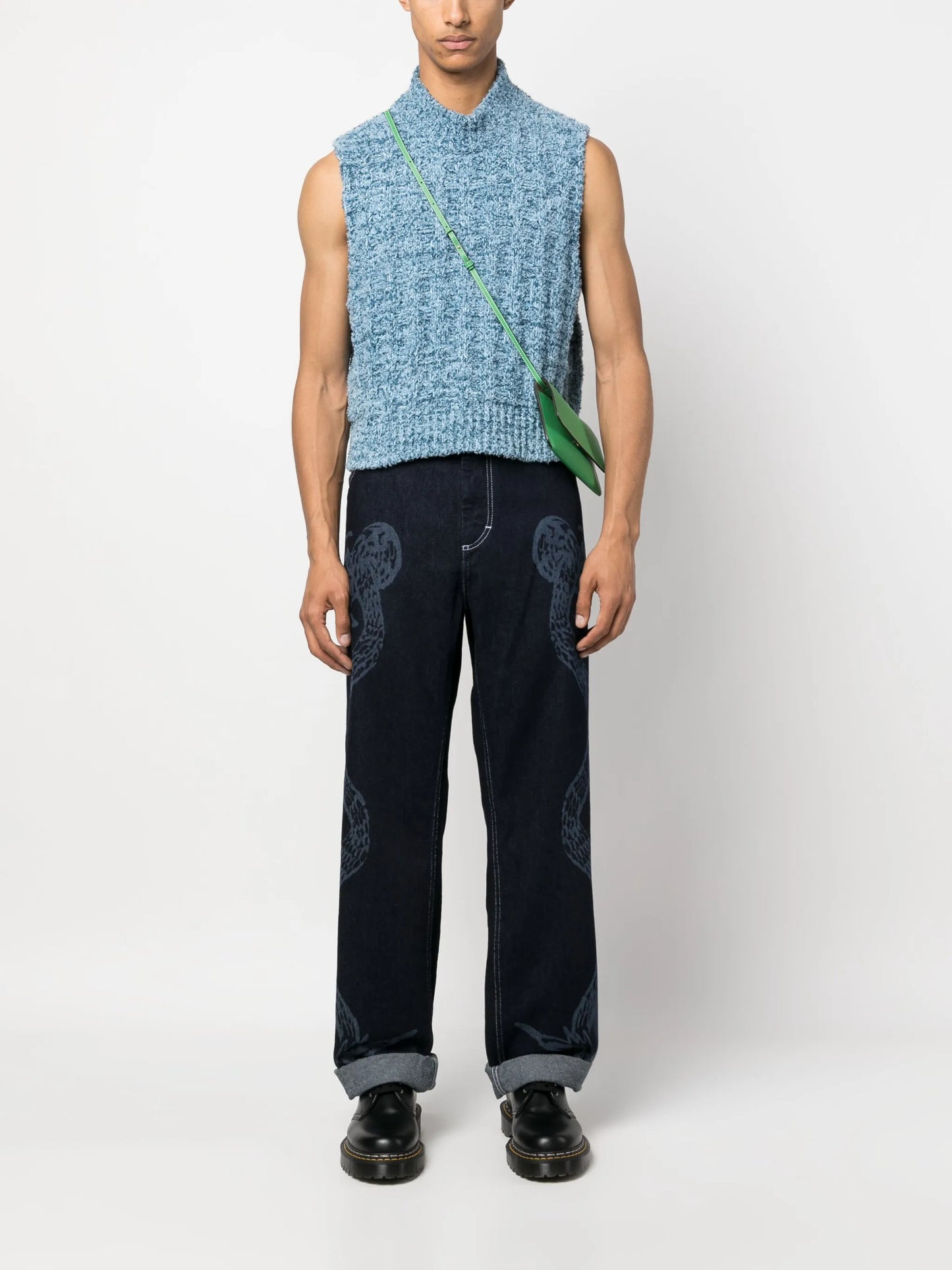 etched denim wide-leg jeans
