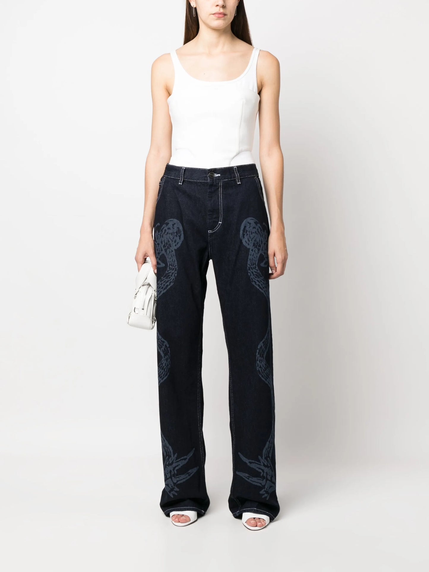 etched denim wide-leg jeans