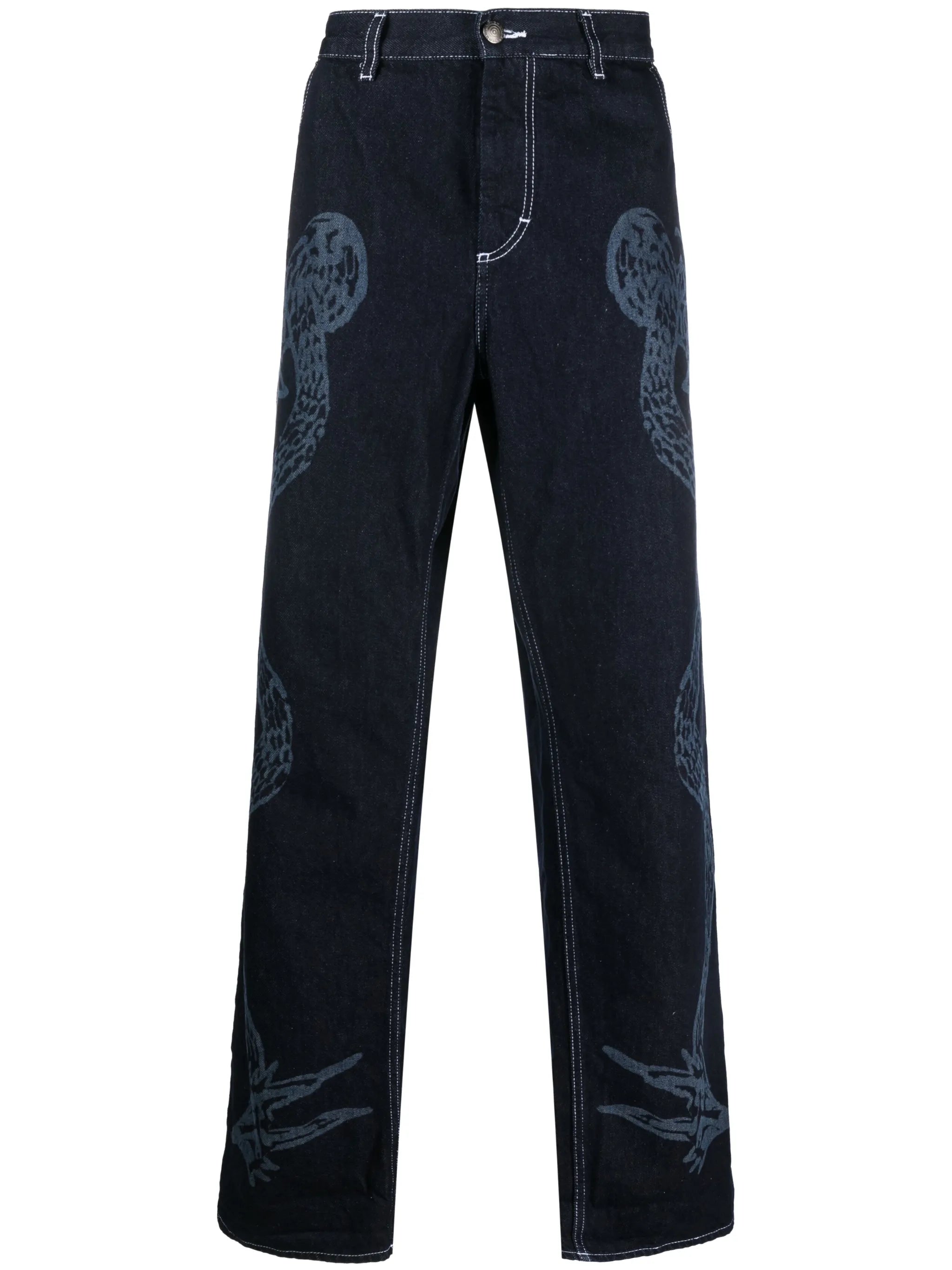 etched denim wide-leg jeans