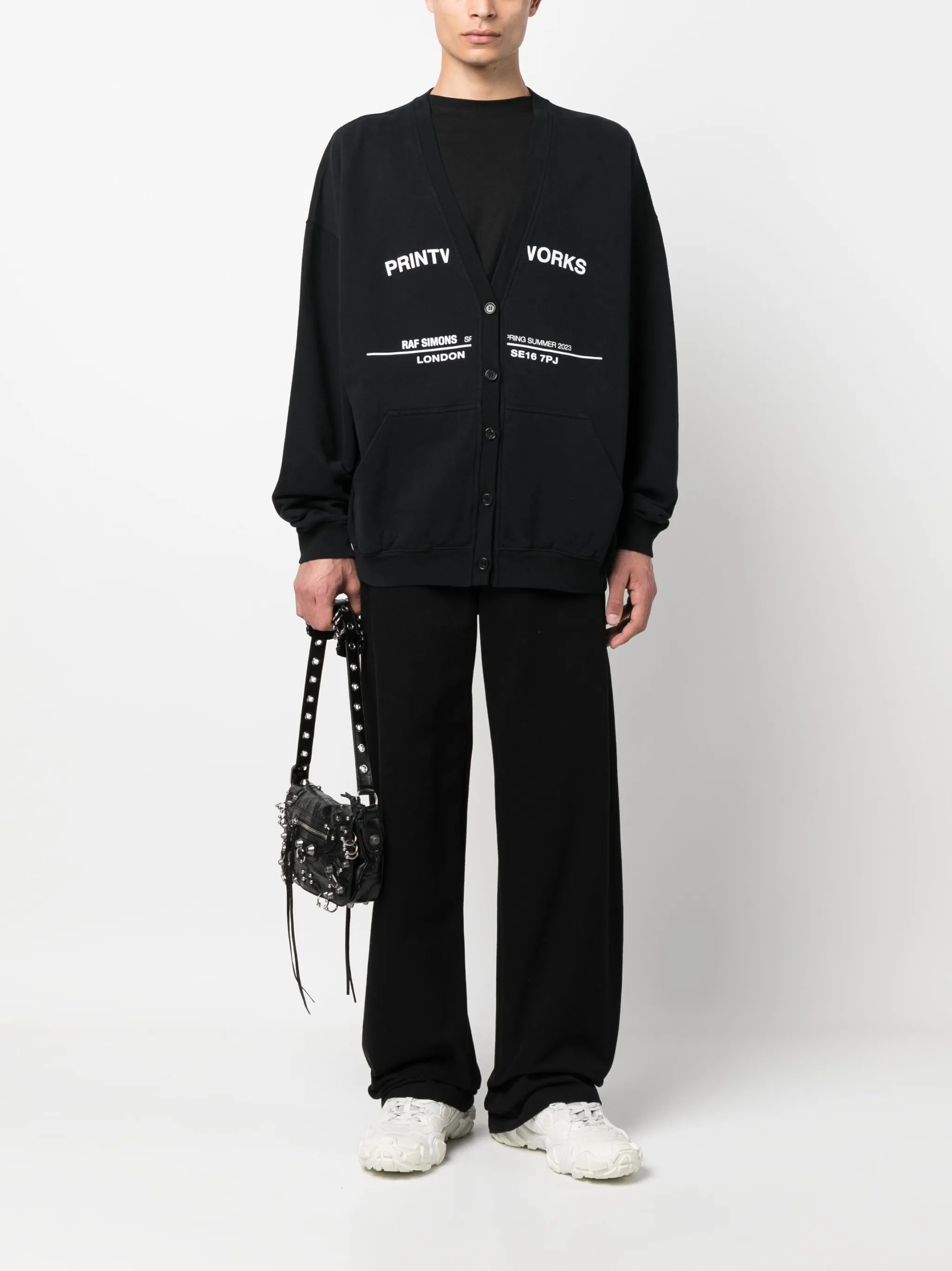tour-print fleece cardigan