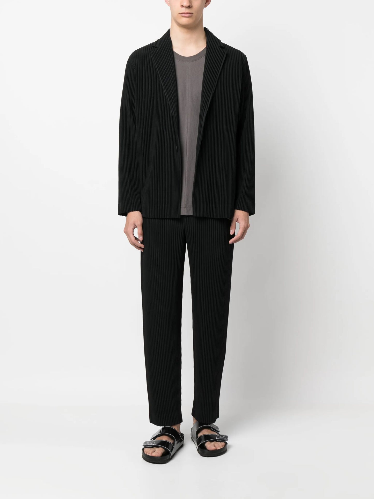 plissé single-breasted blazer