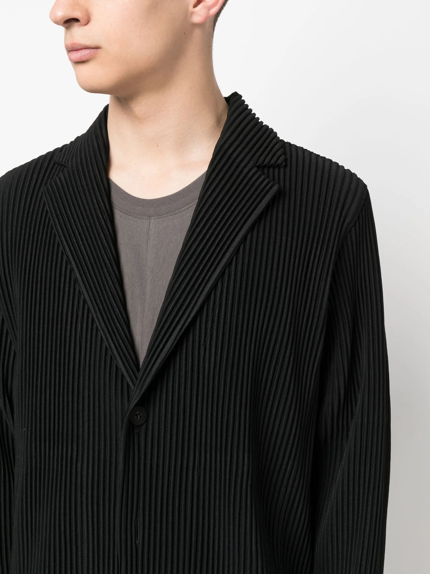 plissé single-breasted blazer