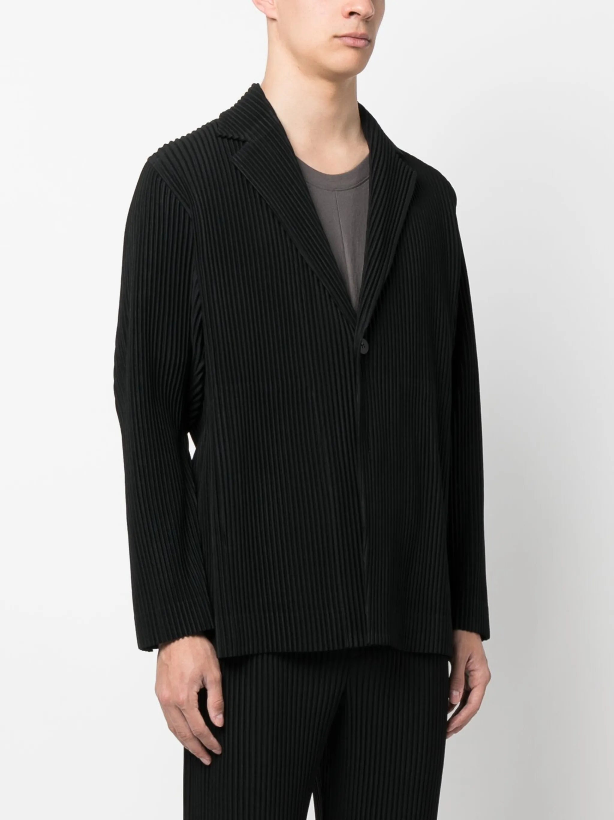 plissé single-breasted blazer