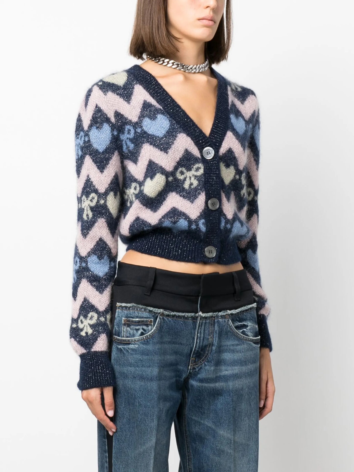 cropped jacquard-knit cardigan