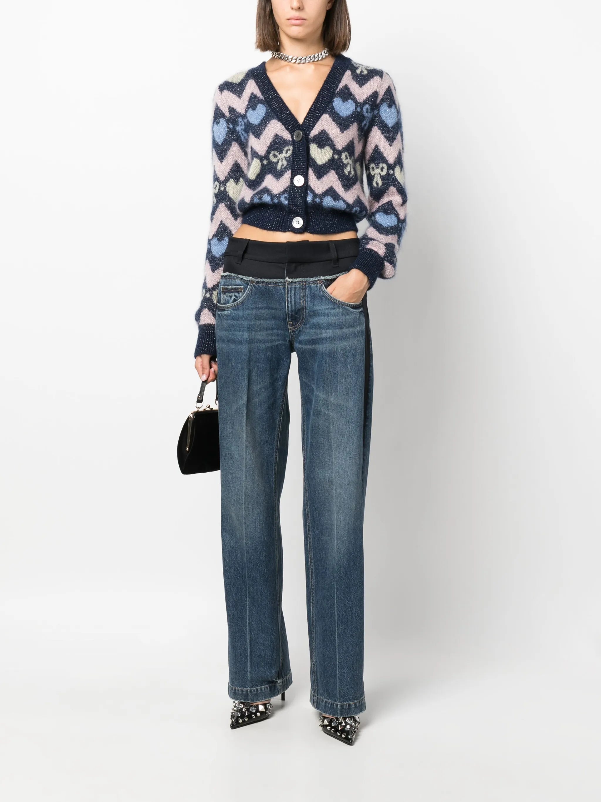 cropped jacquard-knit cardigan