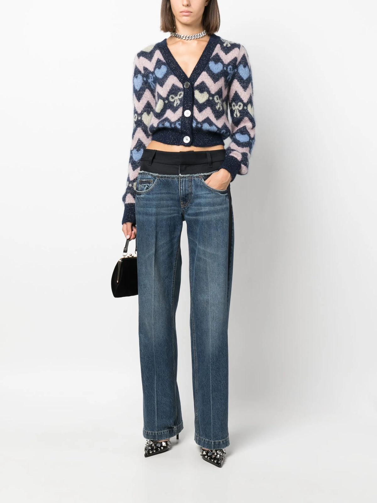 cropped jacquard-knit cardigan