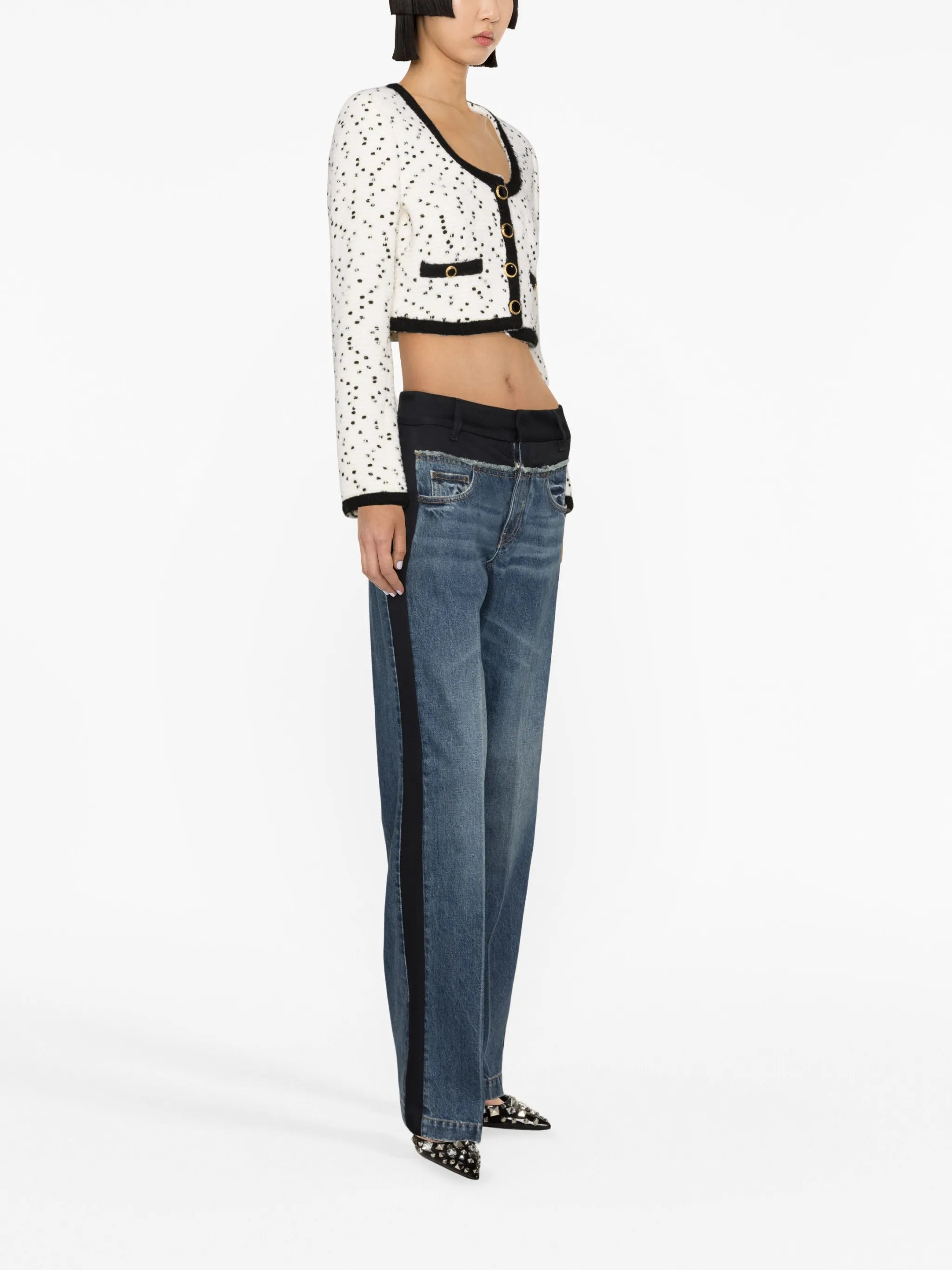 polka-dot cropped tweed jacket