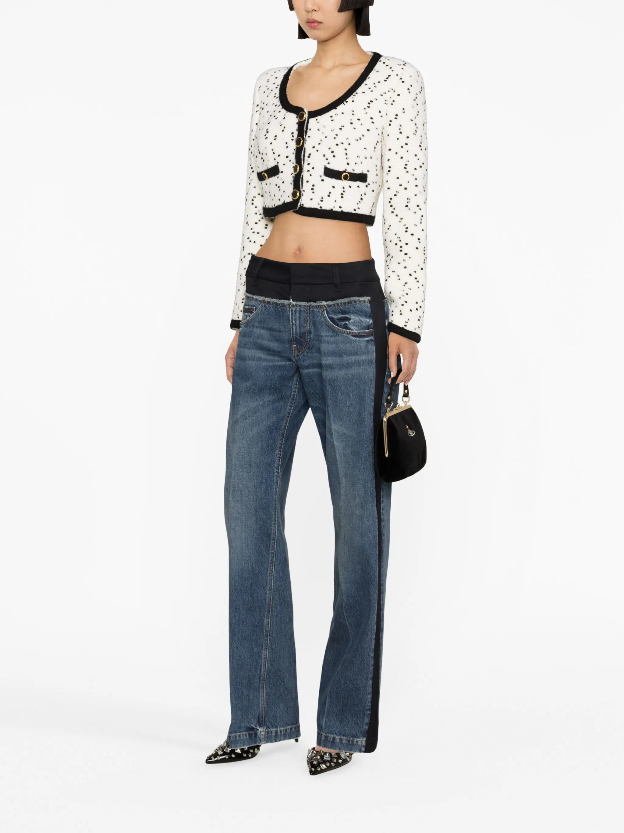 polka-dot cropped tweed jacket