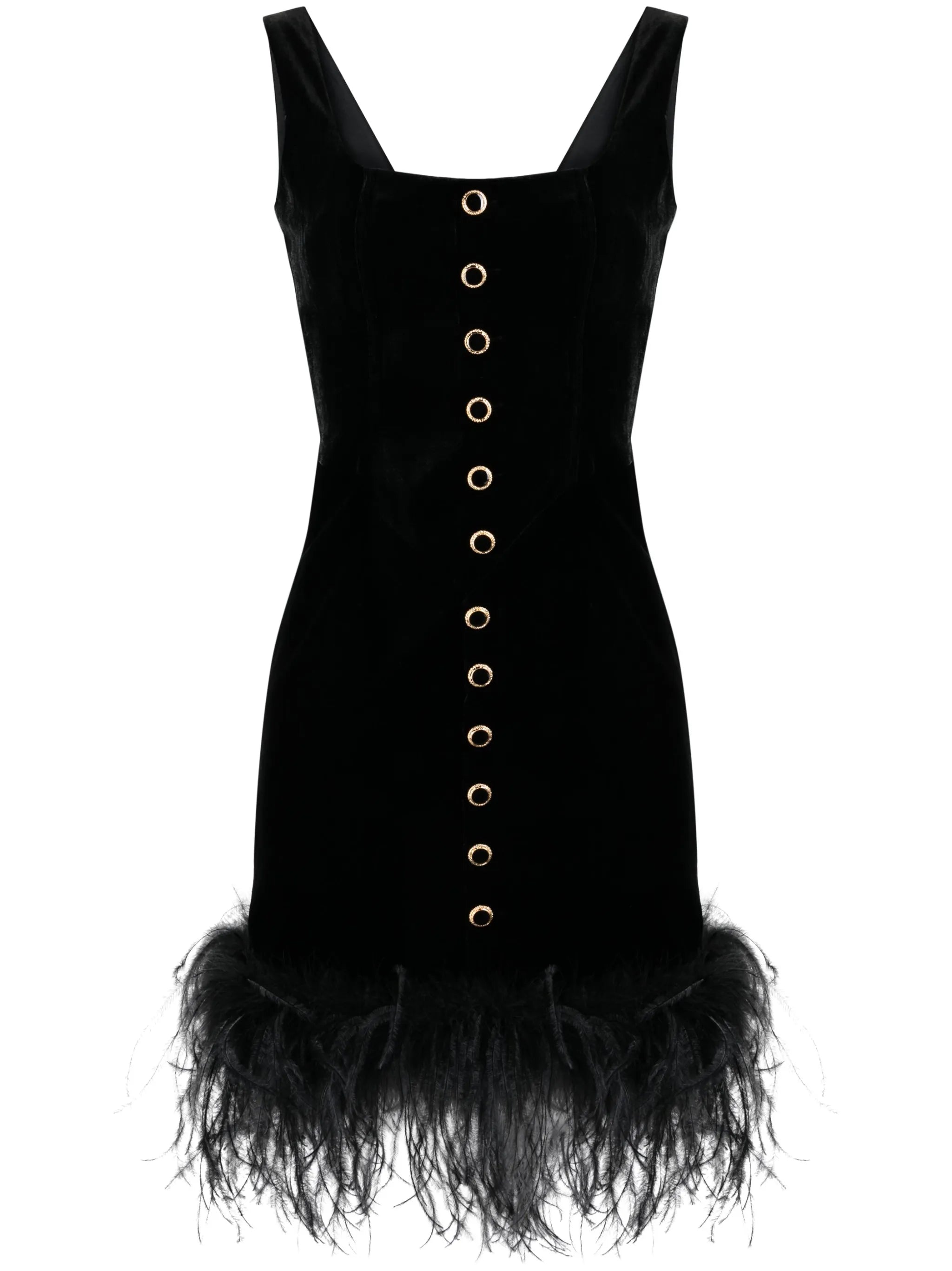 feather-trim velvet minidress