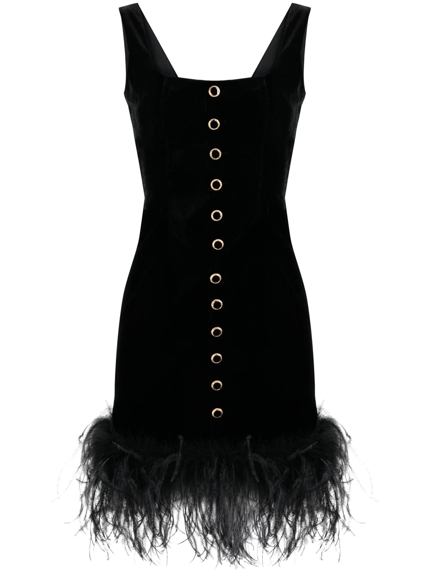 feather-trim velvet minidress