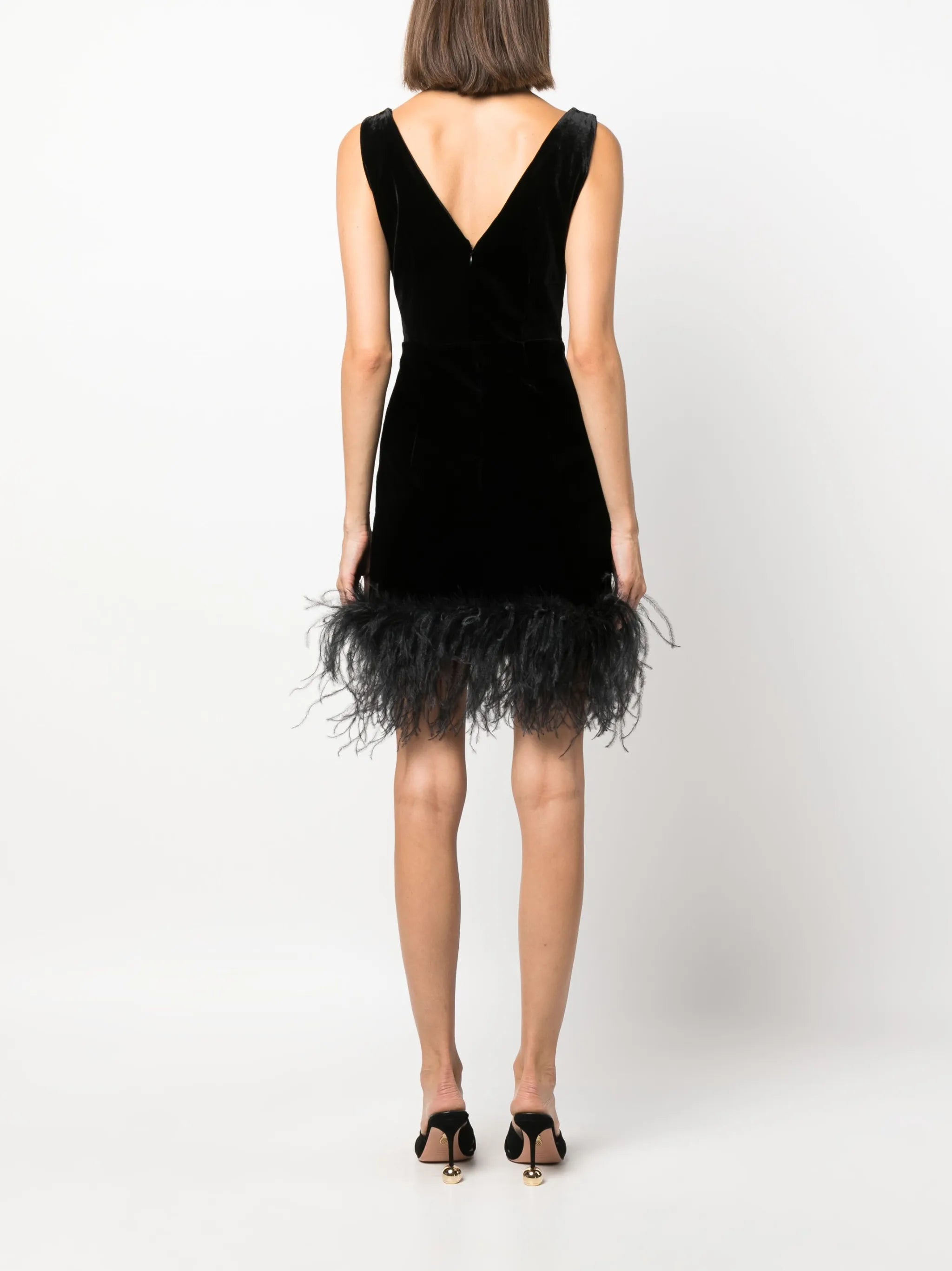 feather-trim velvet minidress