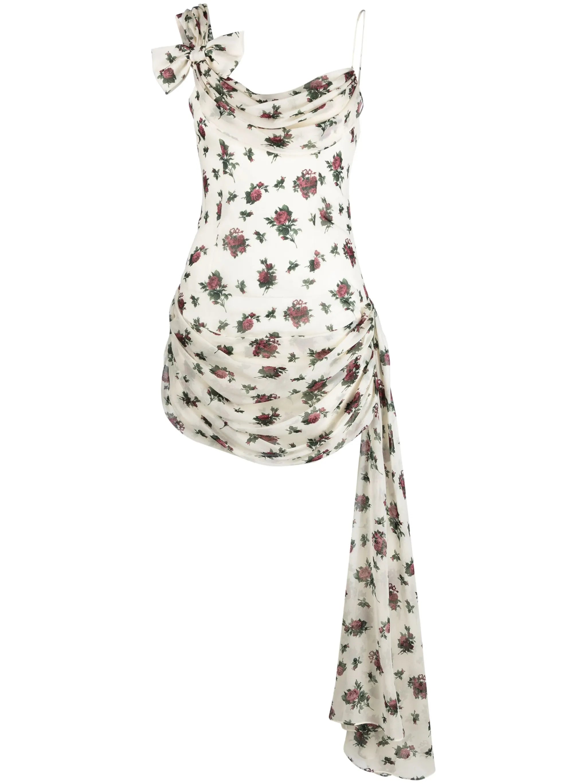 draped floral-print silk minidress