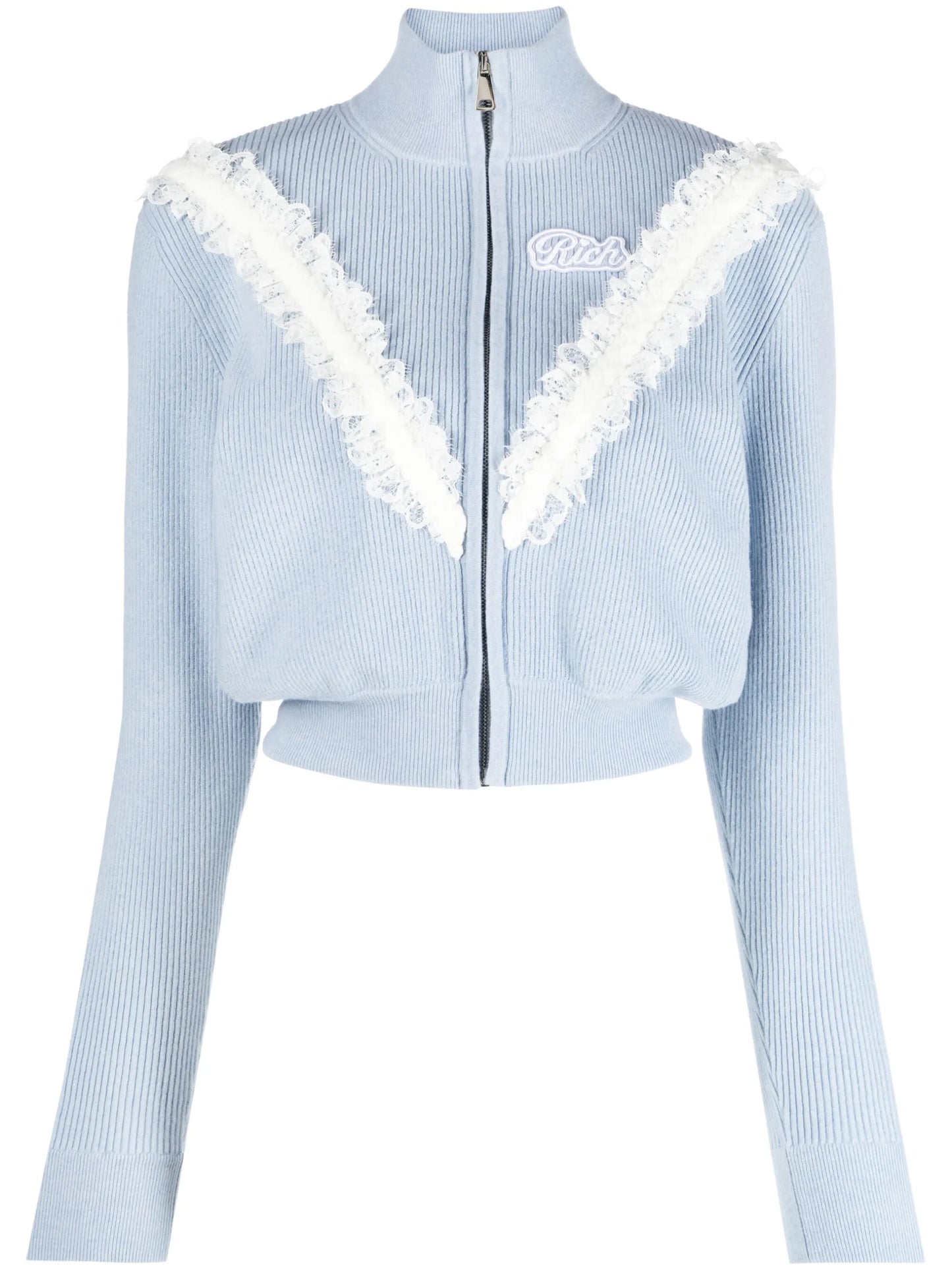 lace-appliqué cropped cardigan