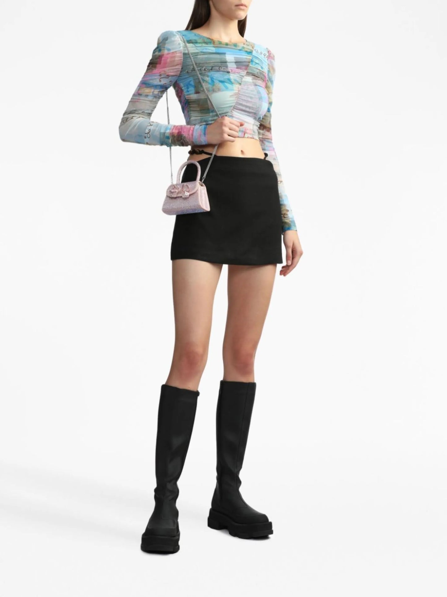 bead-embellished organic cotton miniskirt
