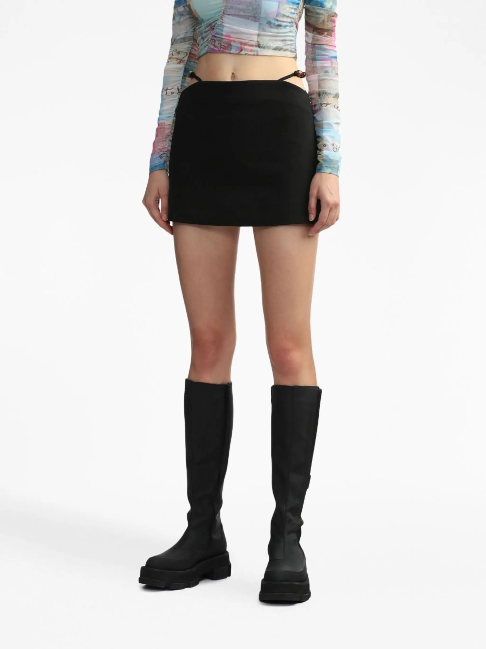 bead-embellished organic cotton miniskirt
