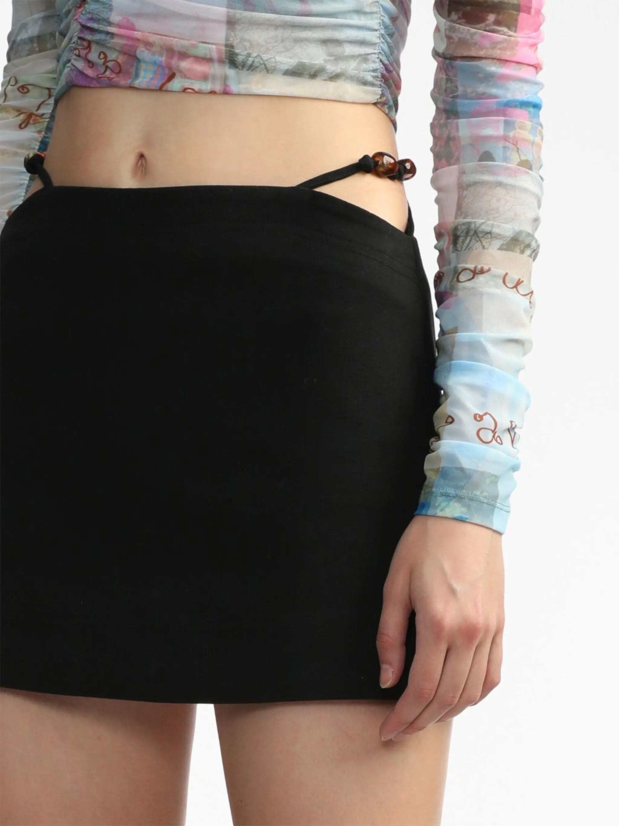 bead-embellished organic cotton miniskirt