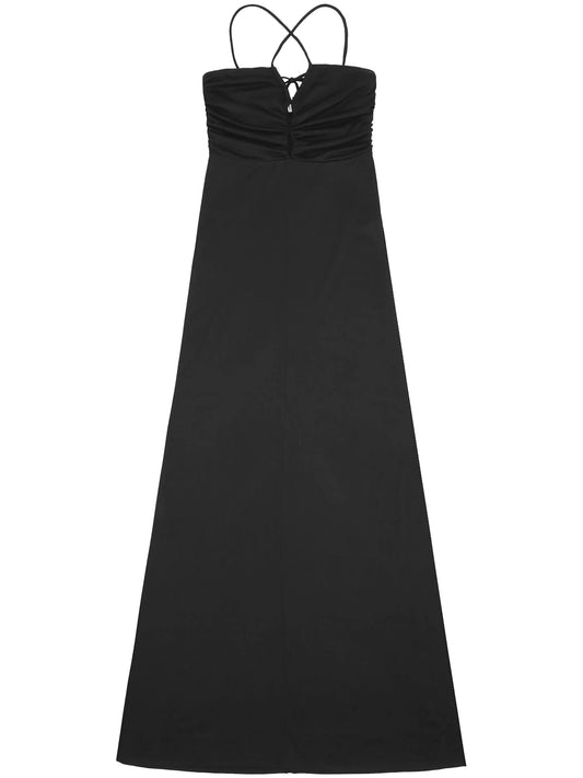 crossover-strap gathered maxi dress