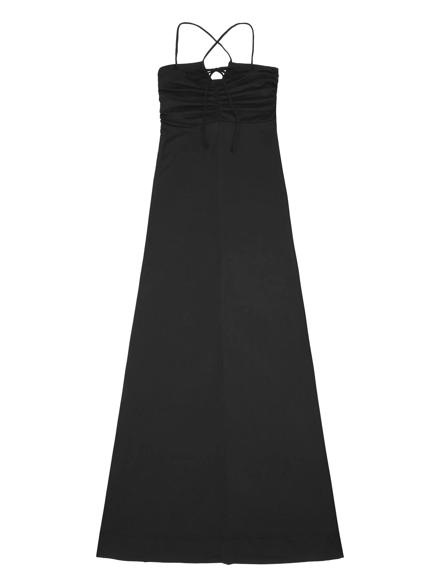 crossover-strap gathered maxi dress