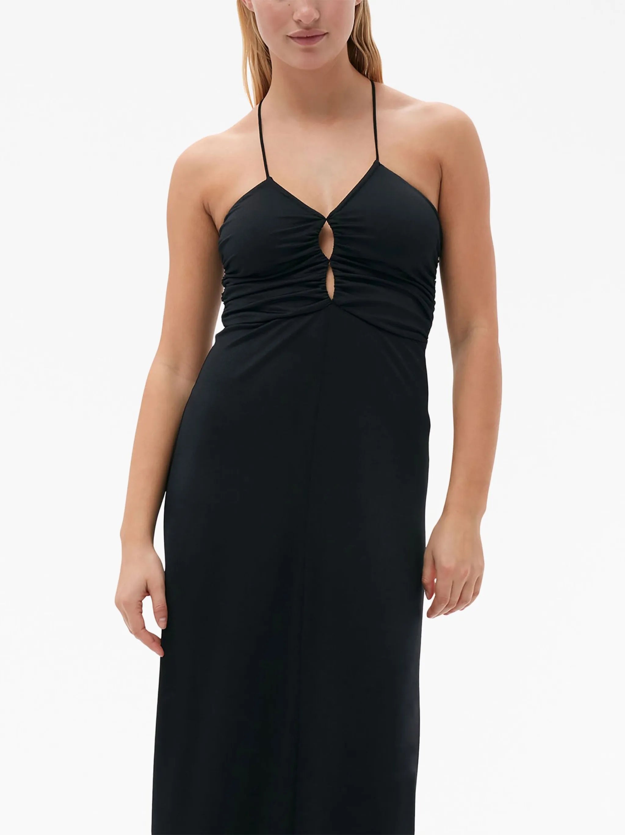 crossover-strap gathered maxi dress
