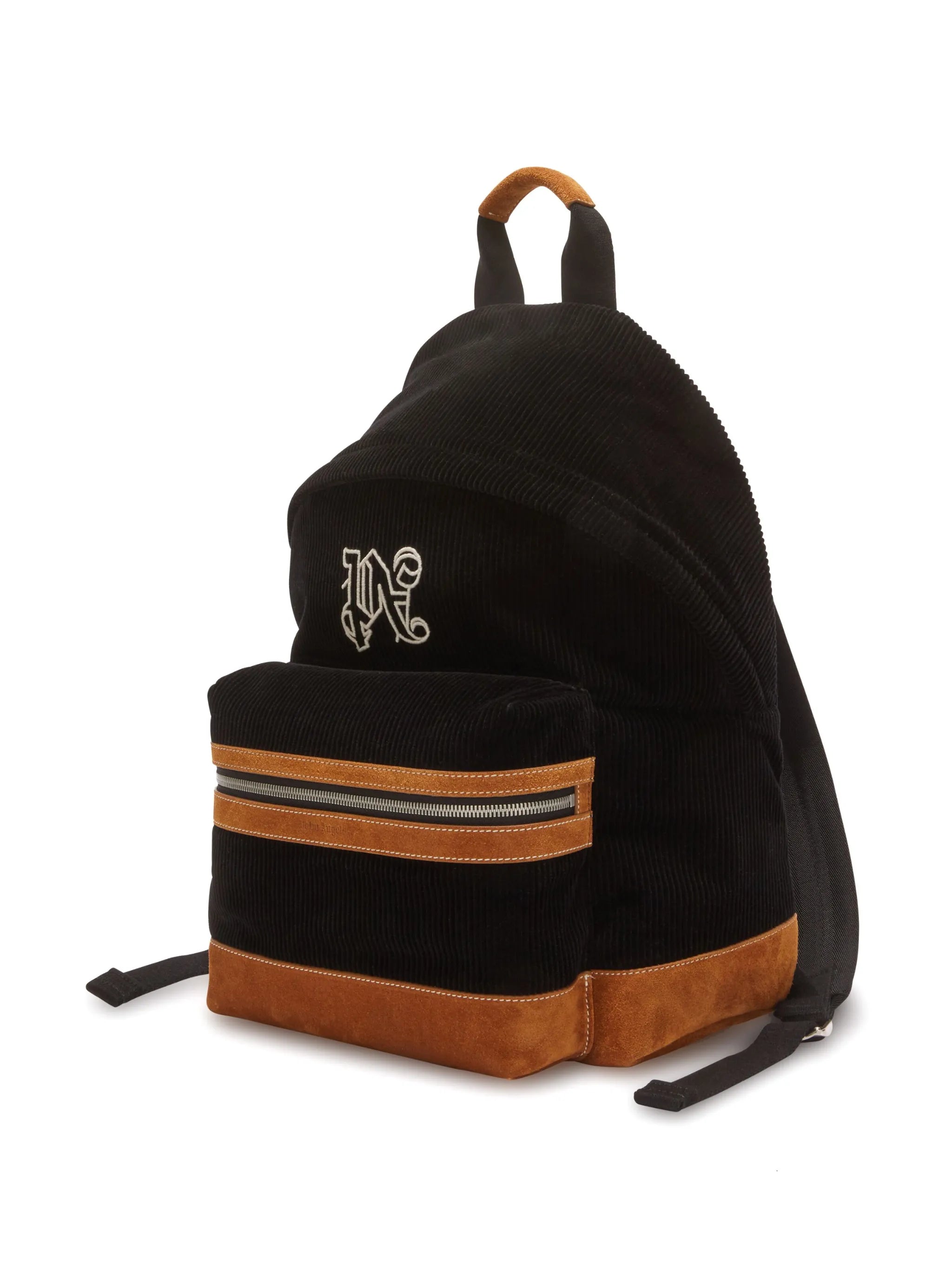 monogram-embroidered leather backpack