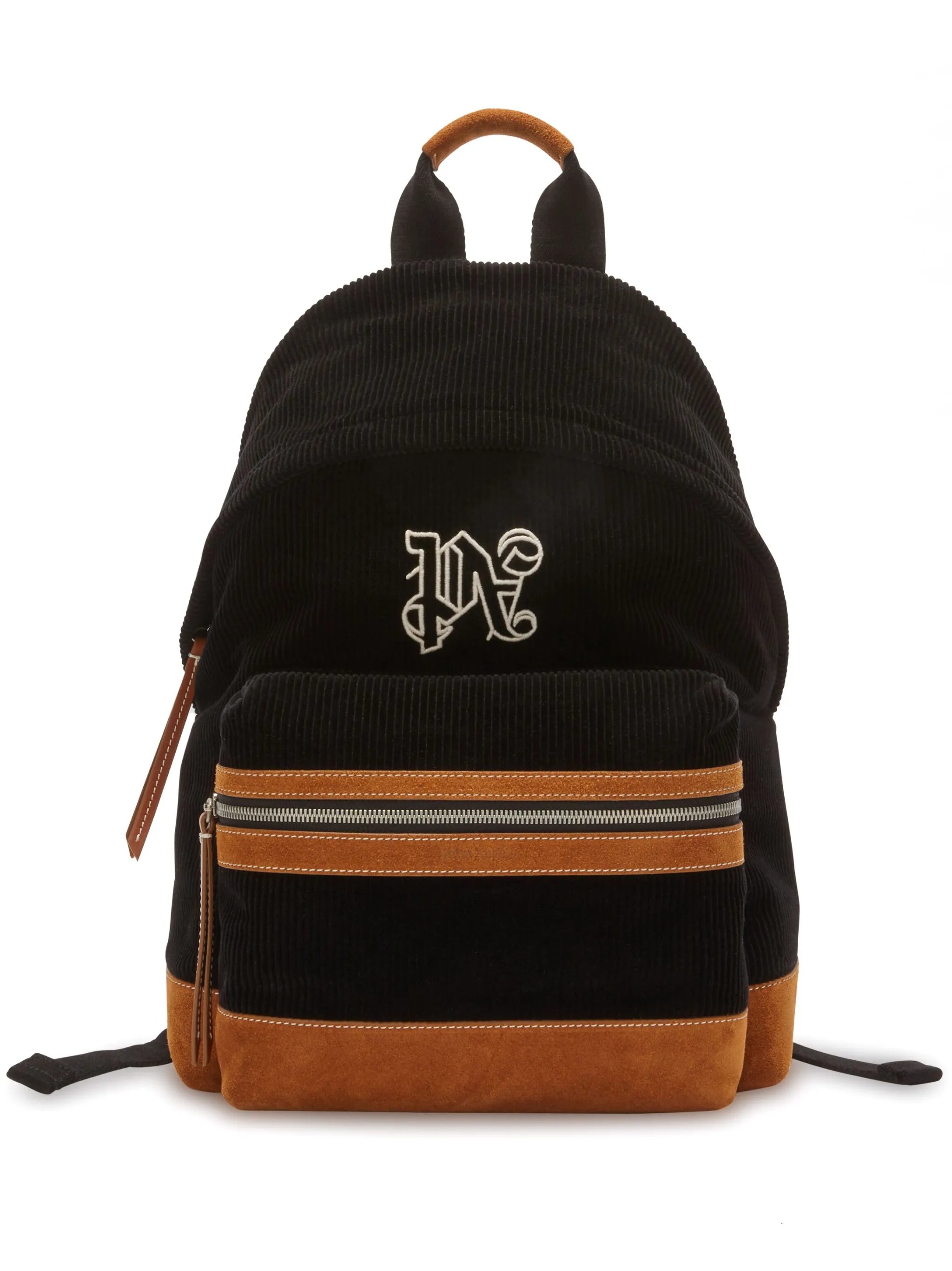 monogram-embroidered leather backpack