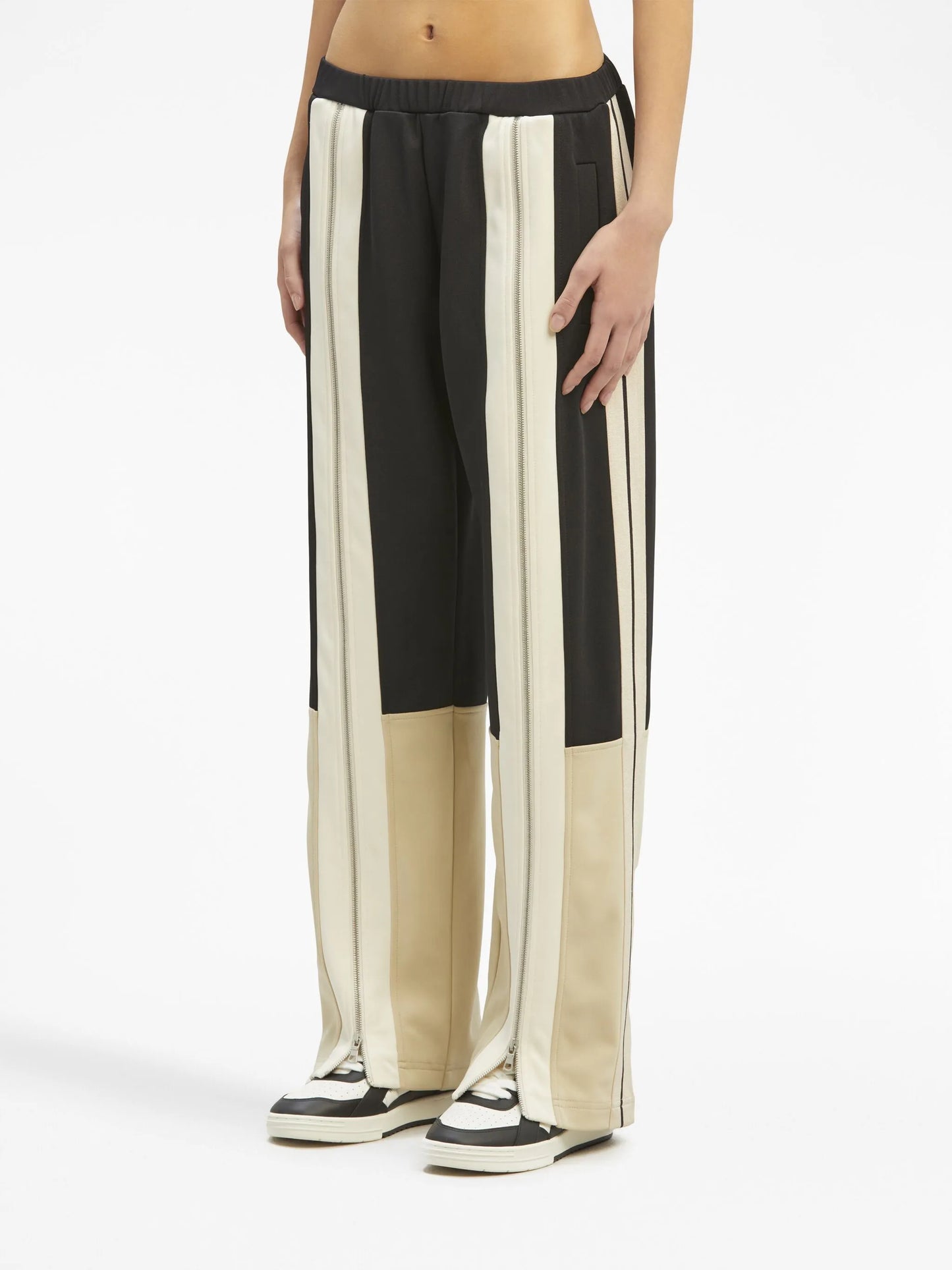 zip-detailing striped trousers