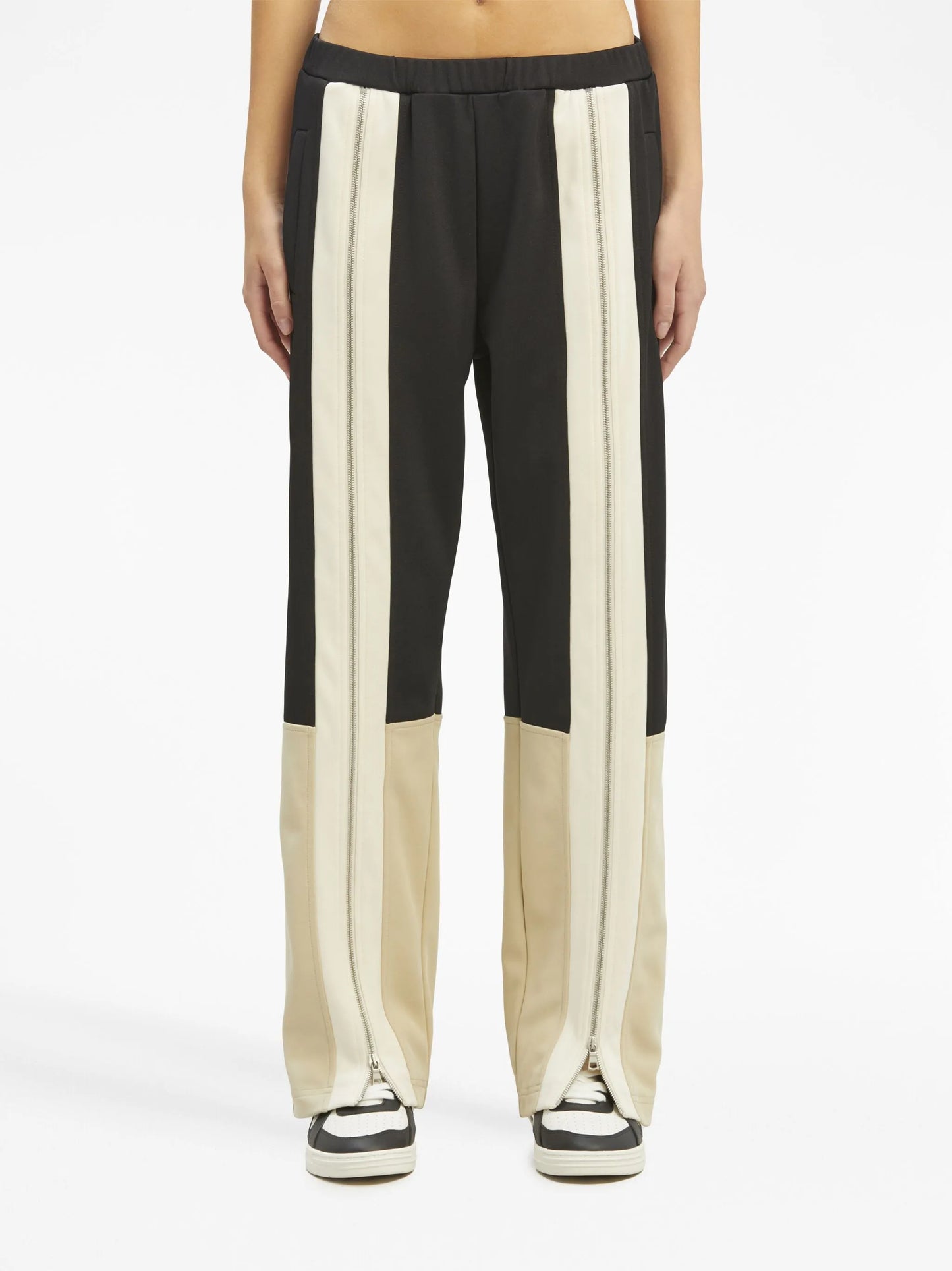 zip-detailing striped trousers