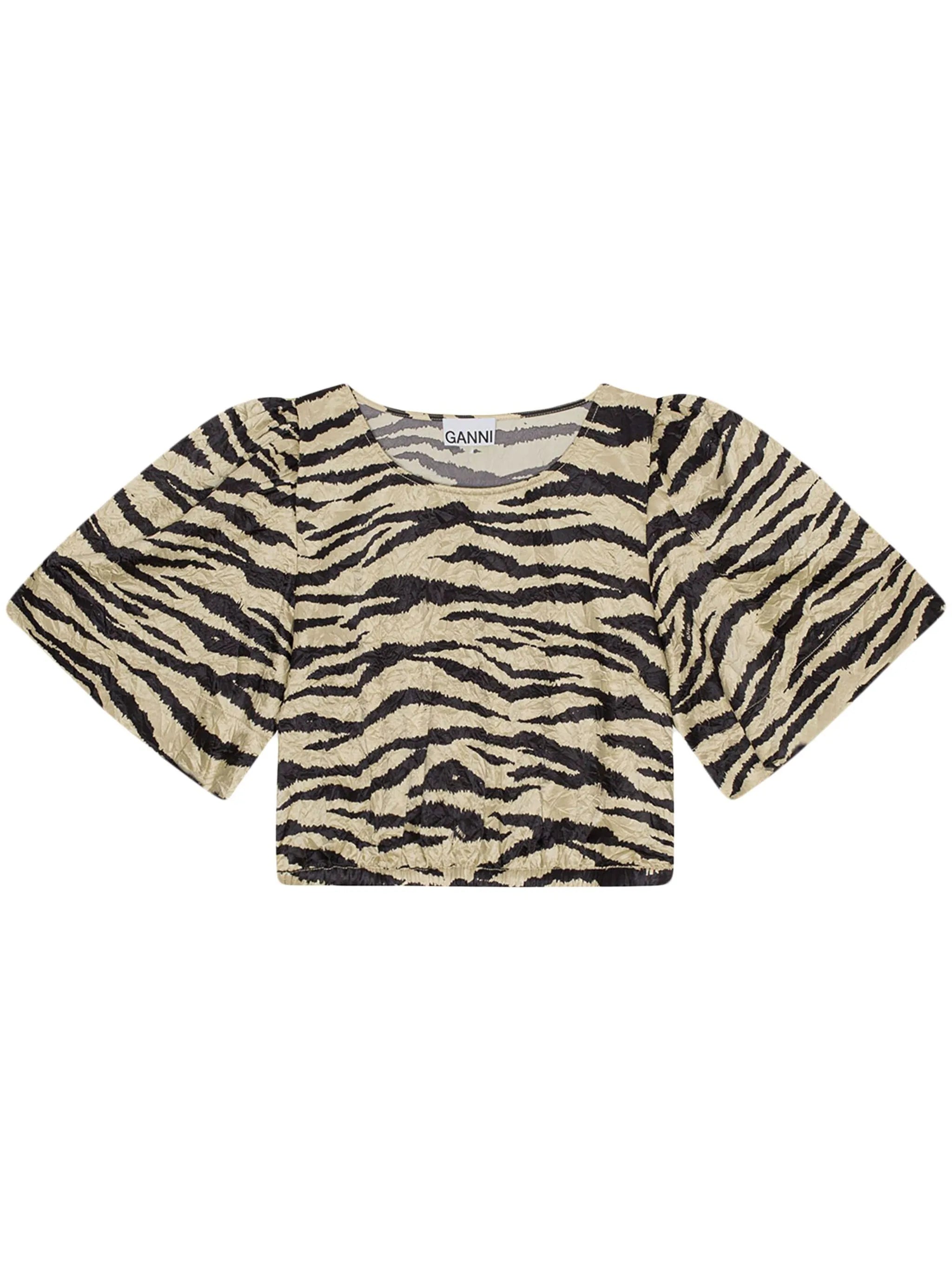 zebra-print crinked cropped T-shirt