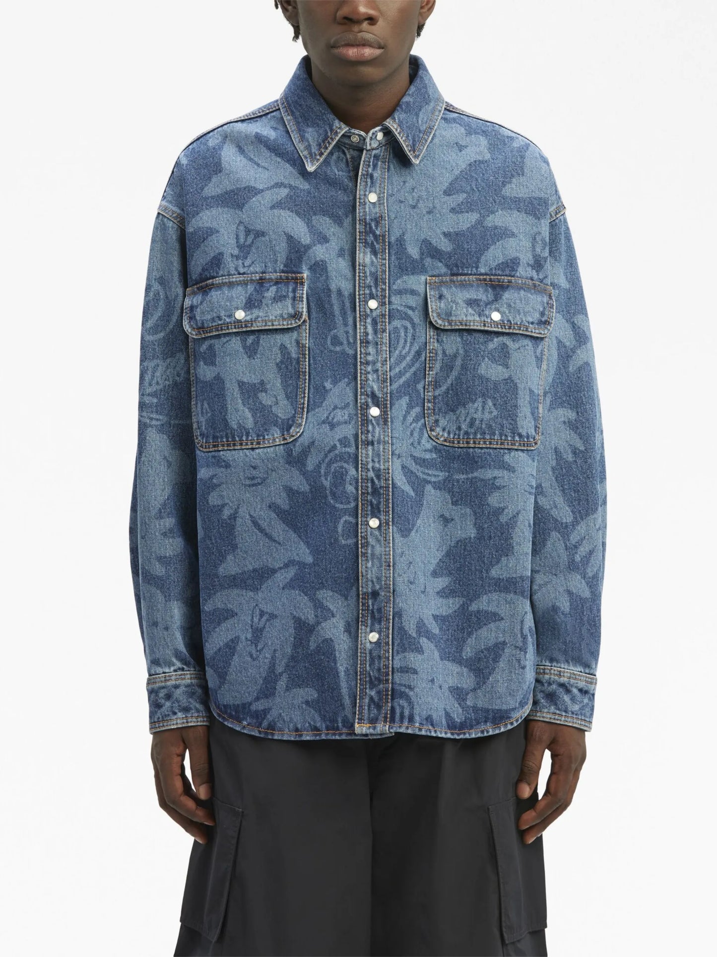 Palmity laser-print denim shirt