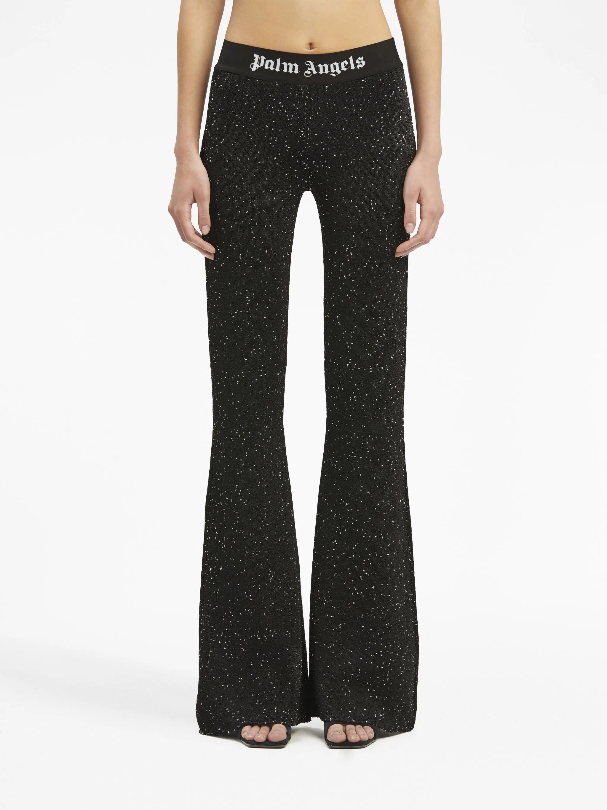 logo-print knitted flared trousers