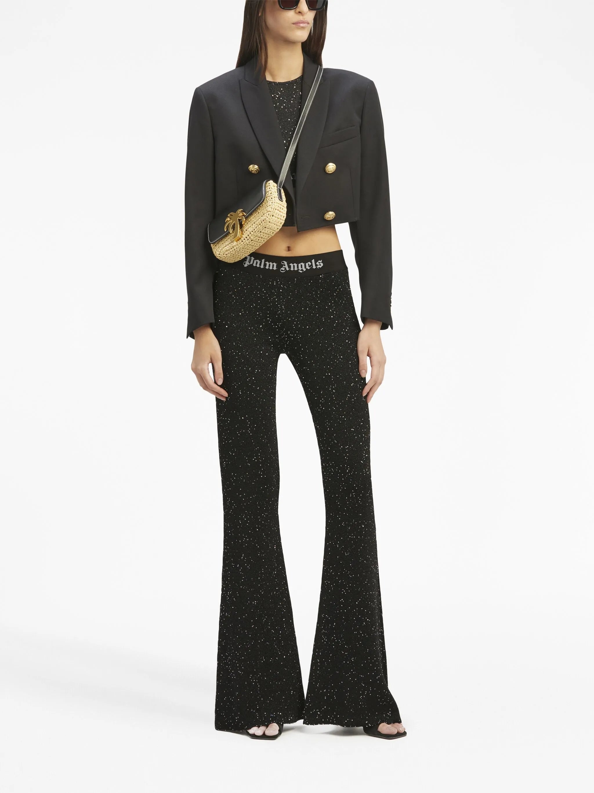 logo-print knitted flared trousers
