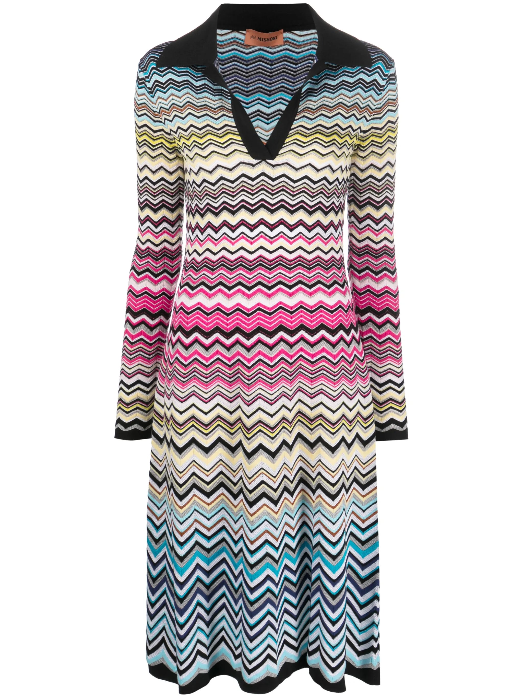 zigzag-woven knitted long-sleeve shirt dress