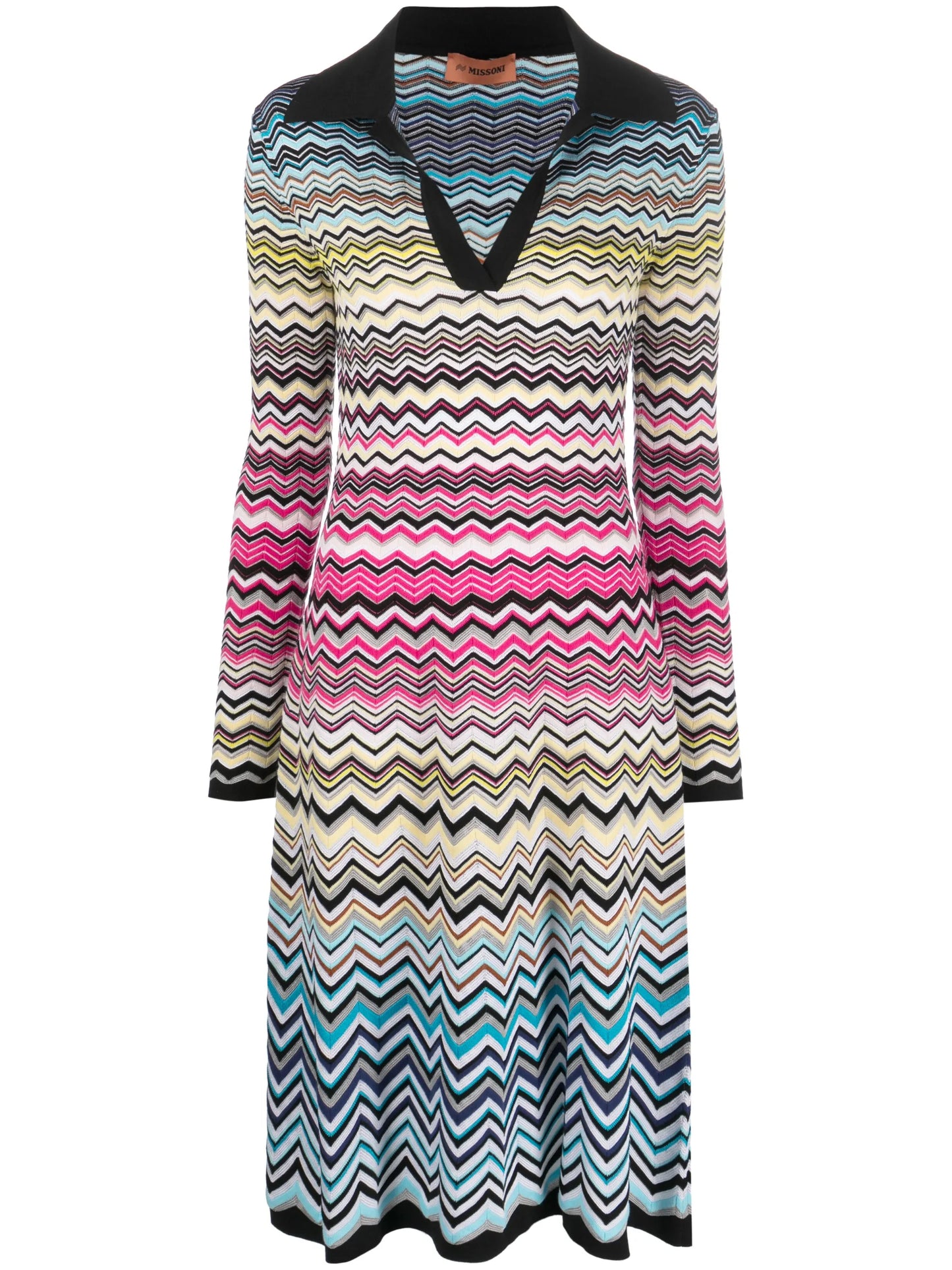 zigzag-woven knitted long-sleeve shirt dress