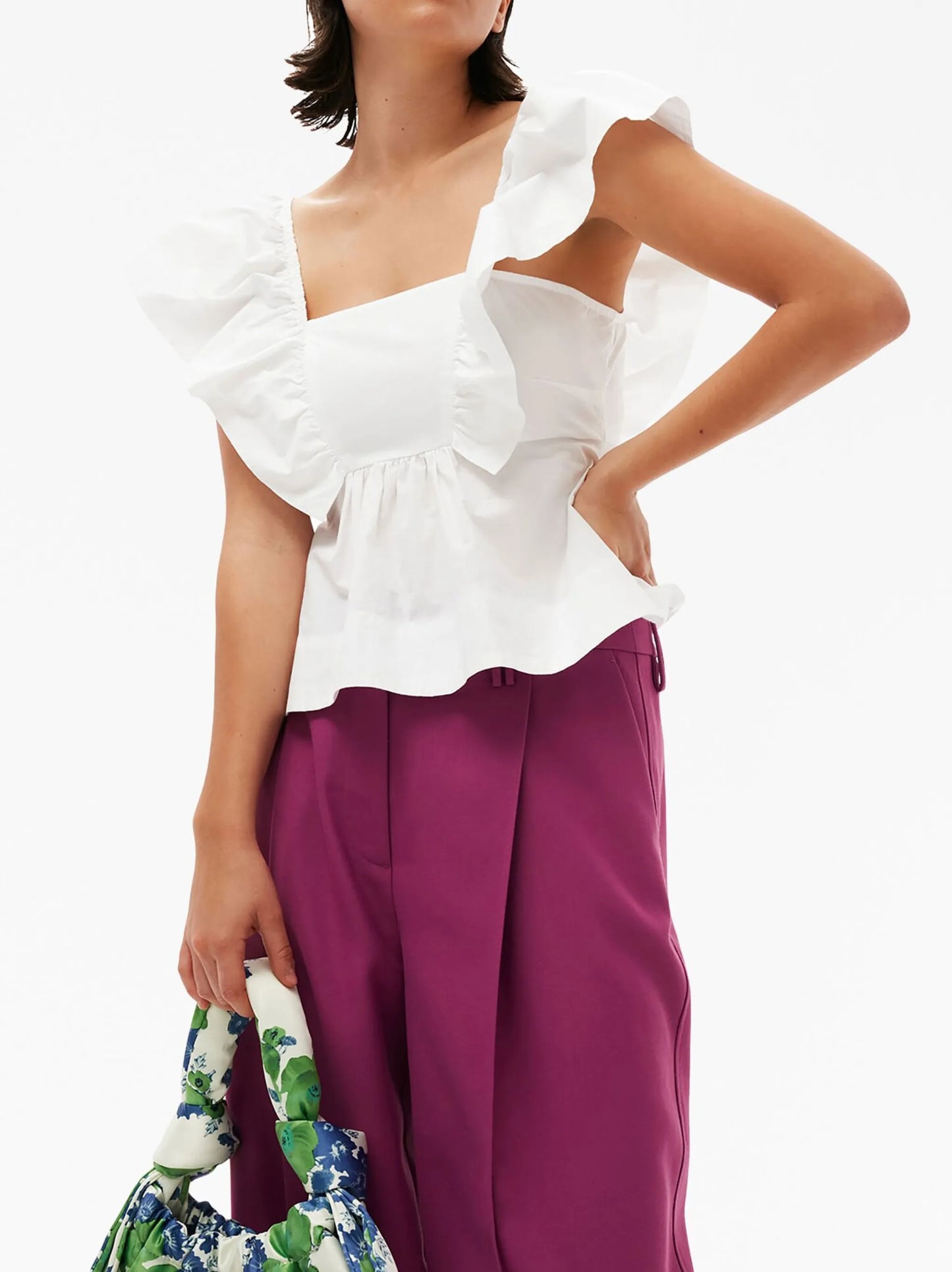 ruffled poplin sleeveless blouse