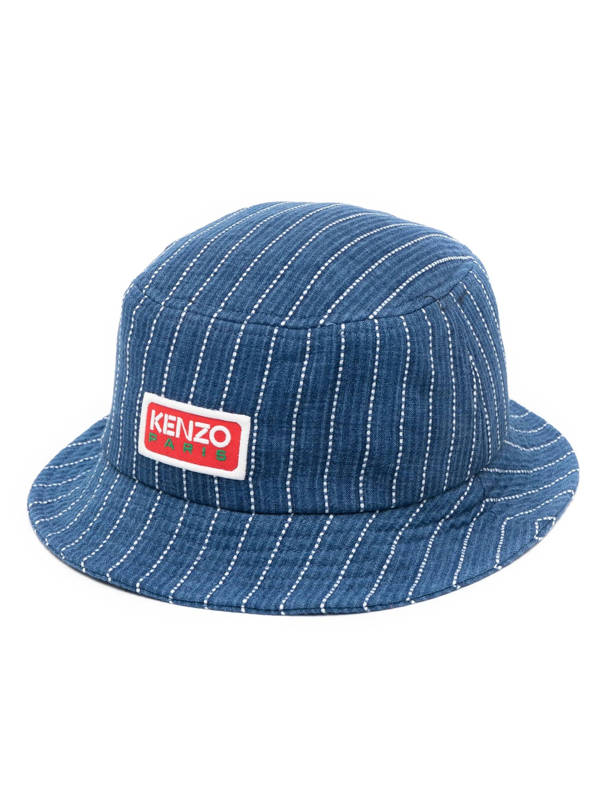 logo-patch denim bucket hat