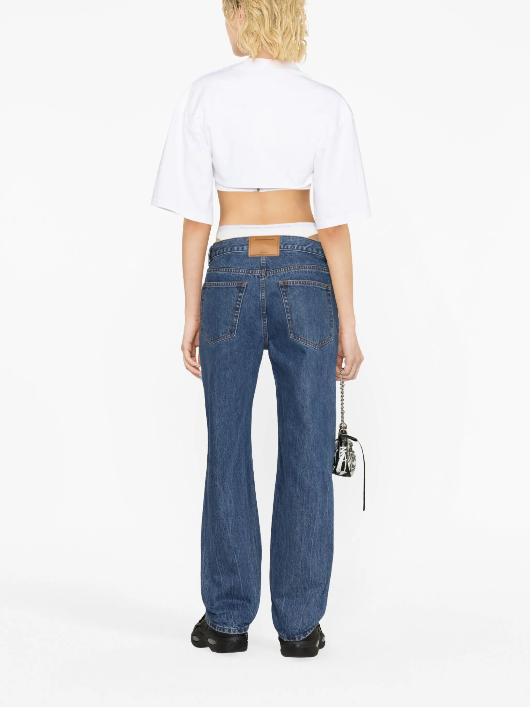 layered straight-leg jeans